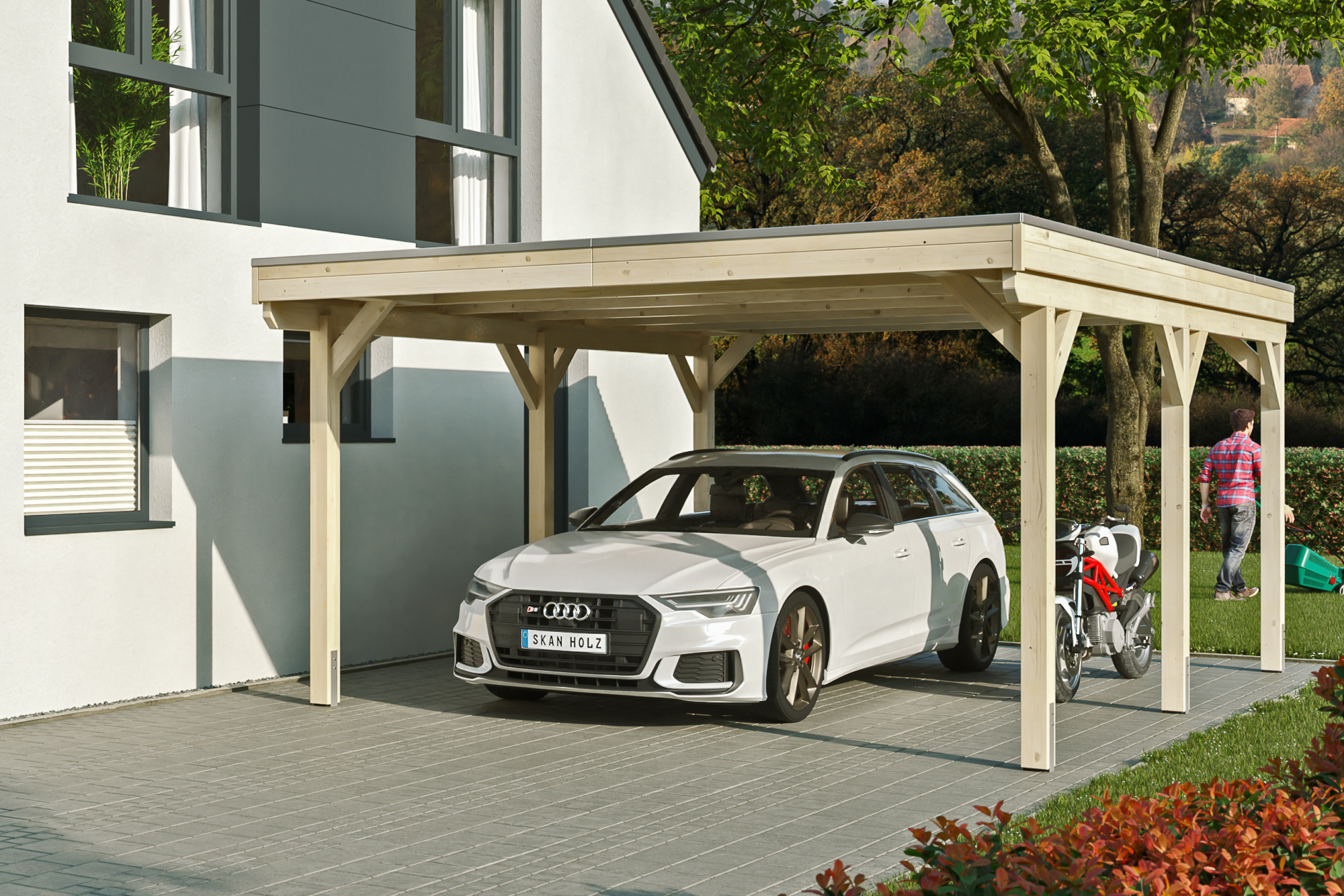 Carport Grunewald 427 x 554 cm met Aluminium dakplaten, onbehandeld
