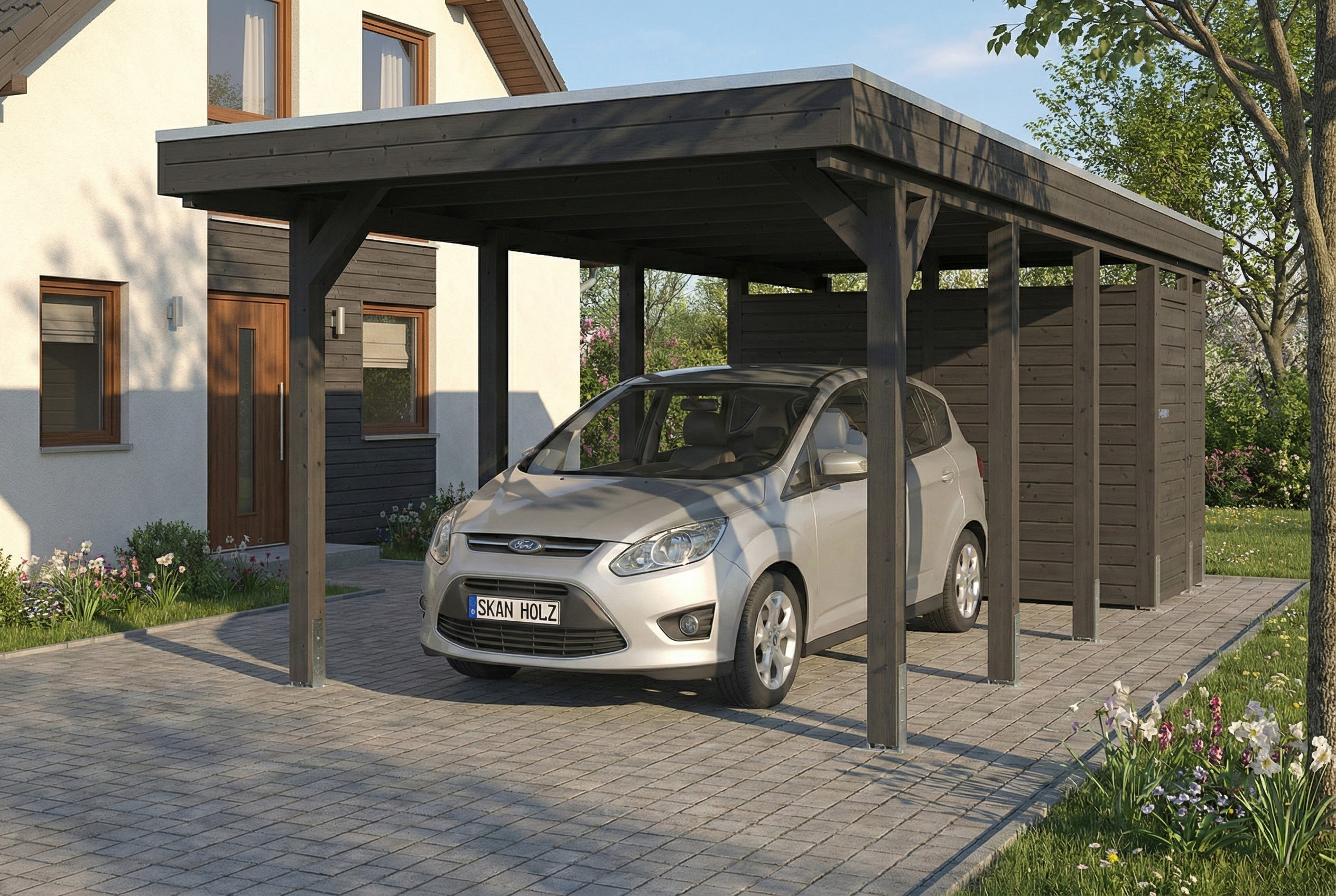 Carport Friesland Set B, 320 x 708 cm, mit Abstellraum, schiefergrau