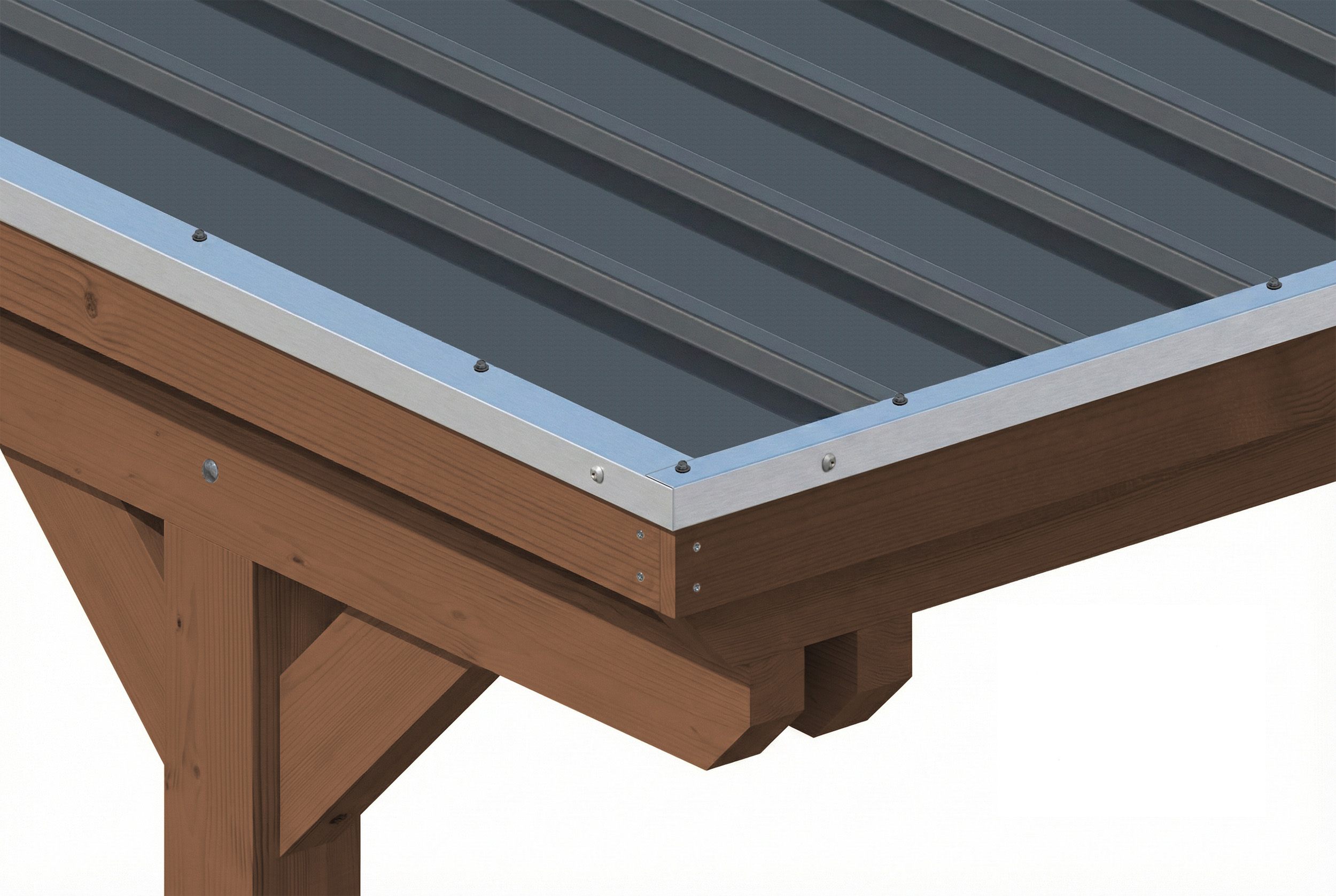 Carport Emsland 609 x 604 cm, stalen dakplaten met antiek condensvlies, walnoot