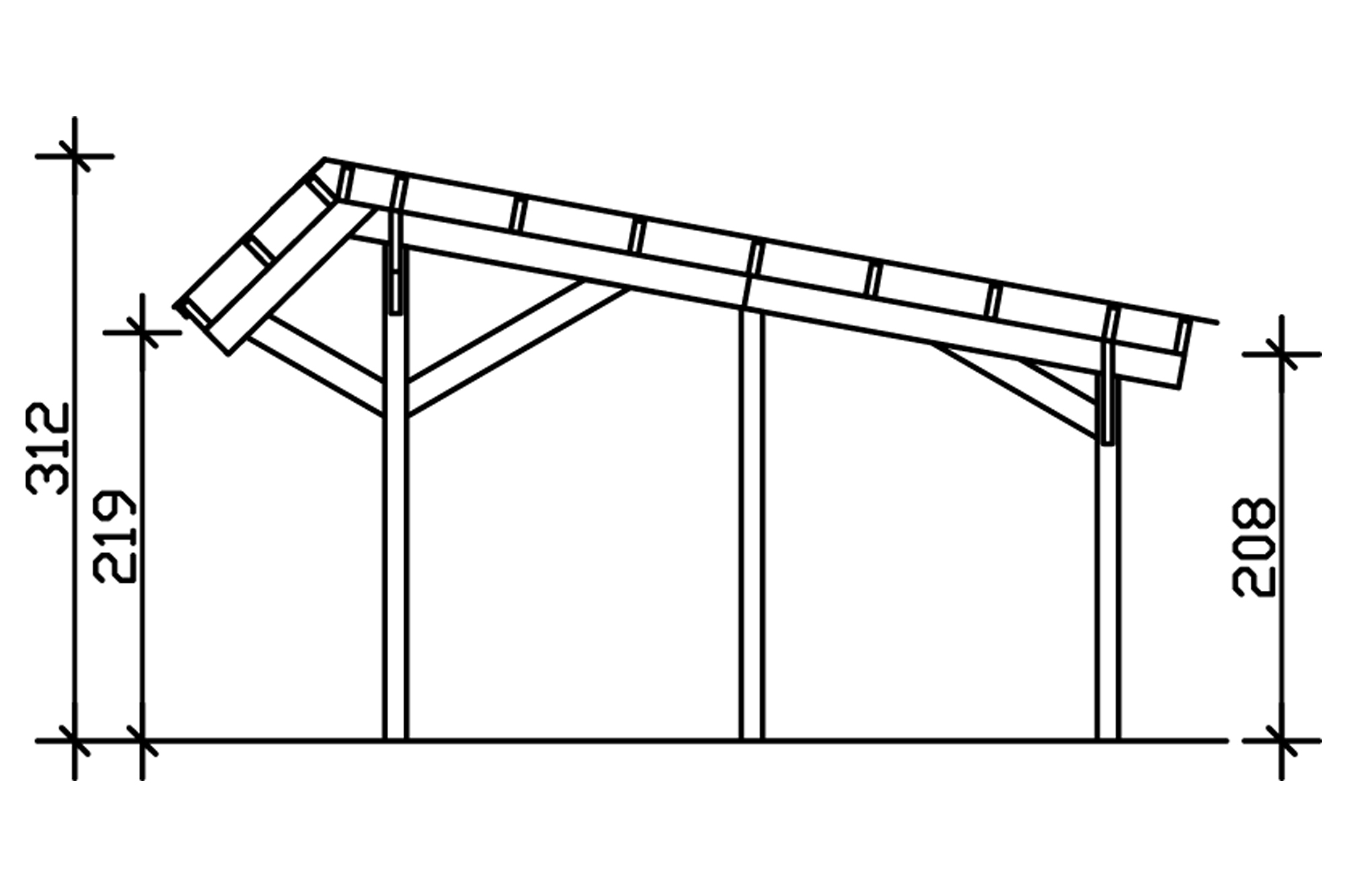 Uitbreiding voor carport Harz 303 x 560 cm, inclusief rode dakshingels, gelakt in noten, met dakbetimmering