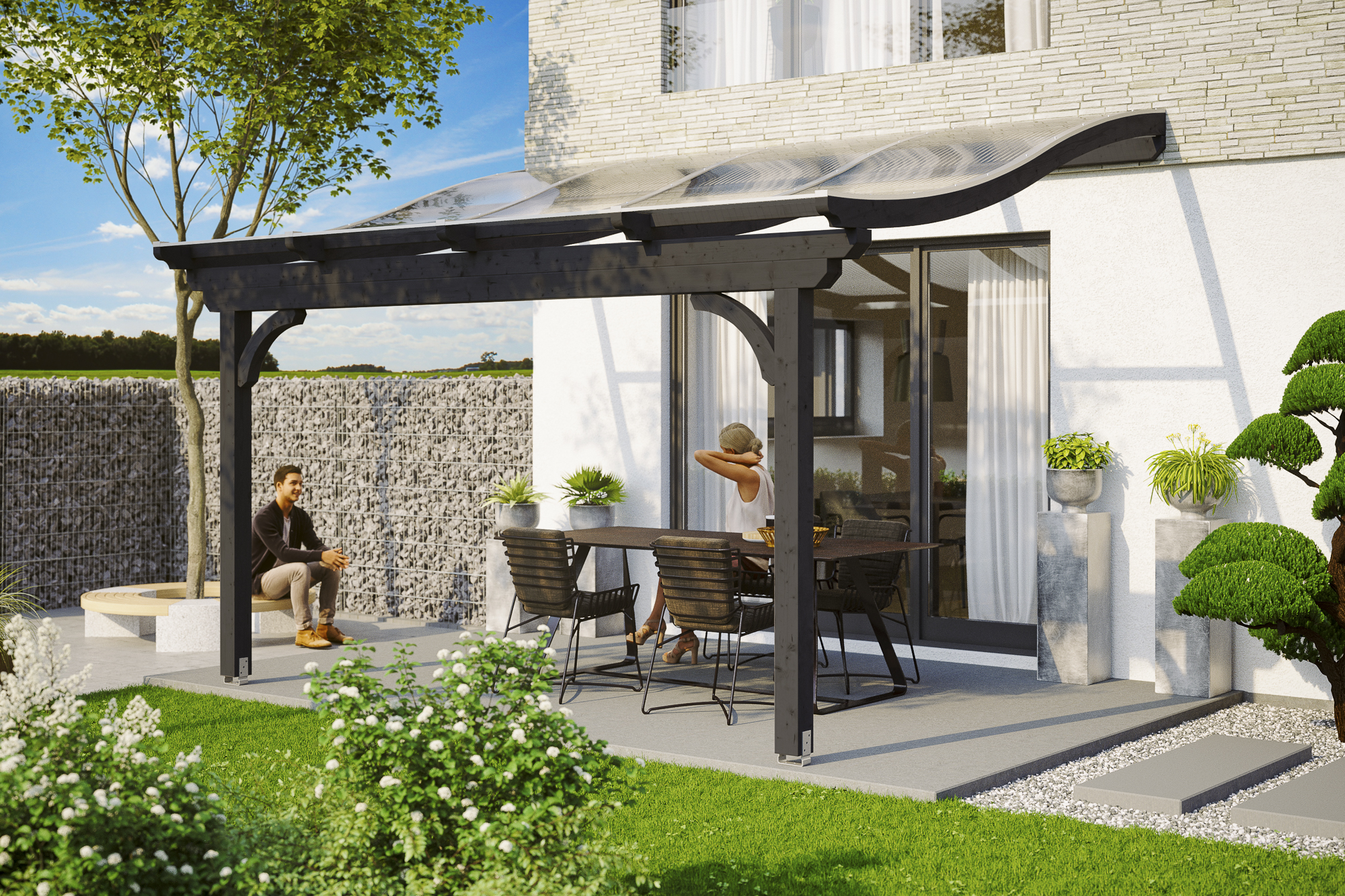 Ambientebild: Terrassenüberdachung Verona, Breite 434 cm, farblich behandelt in anthrazit