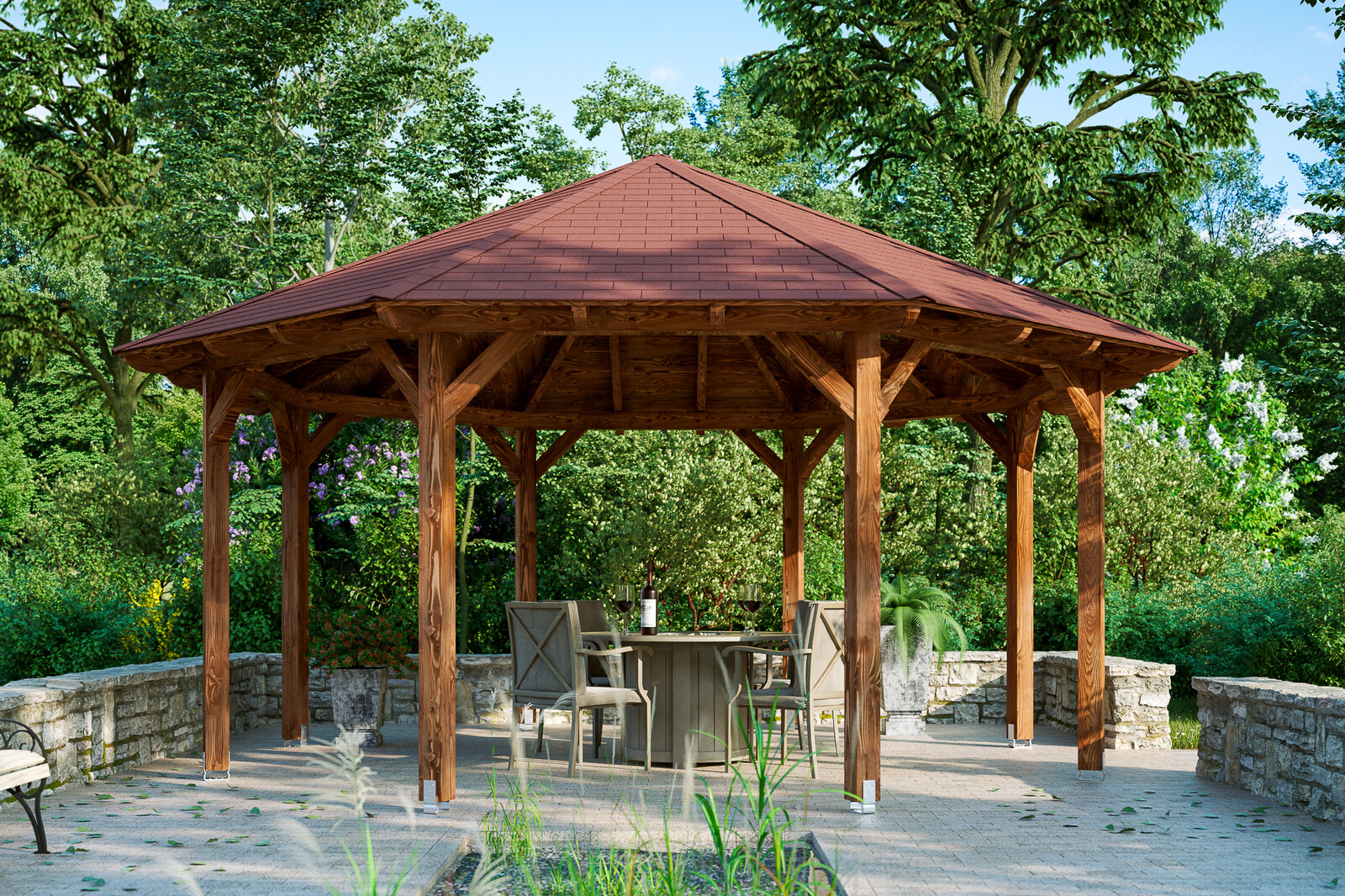 Gazebo Lyon 3, douglas fir, colour pre-treated walnut