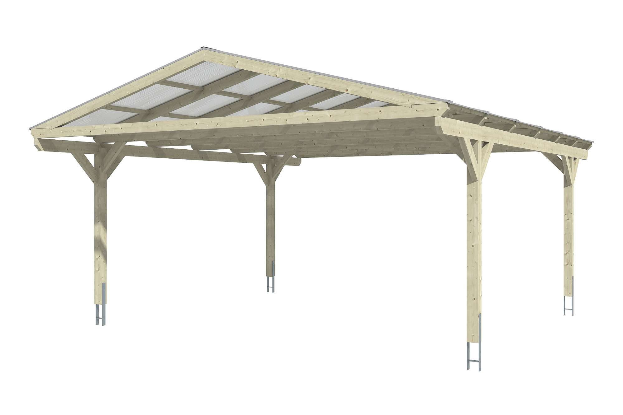 Carport Westerwald 570 x 648 cm, onbehandeld, met polycarbonaatplaten