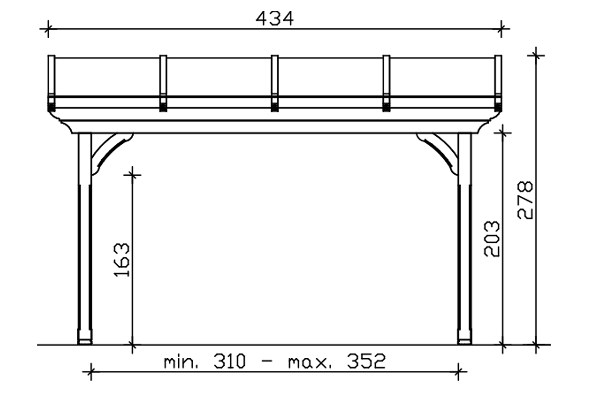 Grafik (Vorderansicht): Terrassenüberdachung Ravenna 434x300 cm