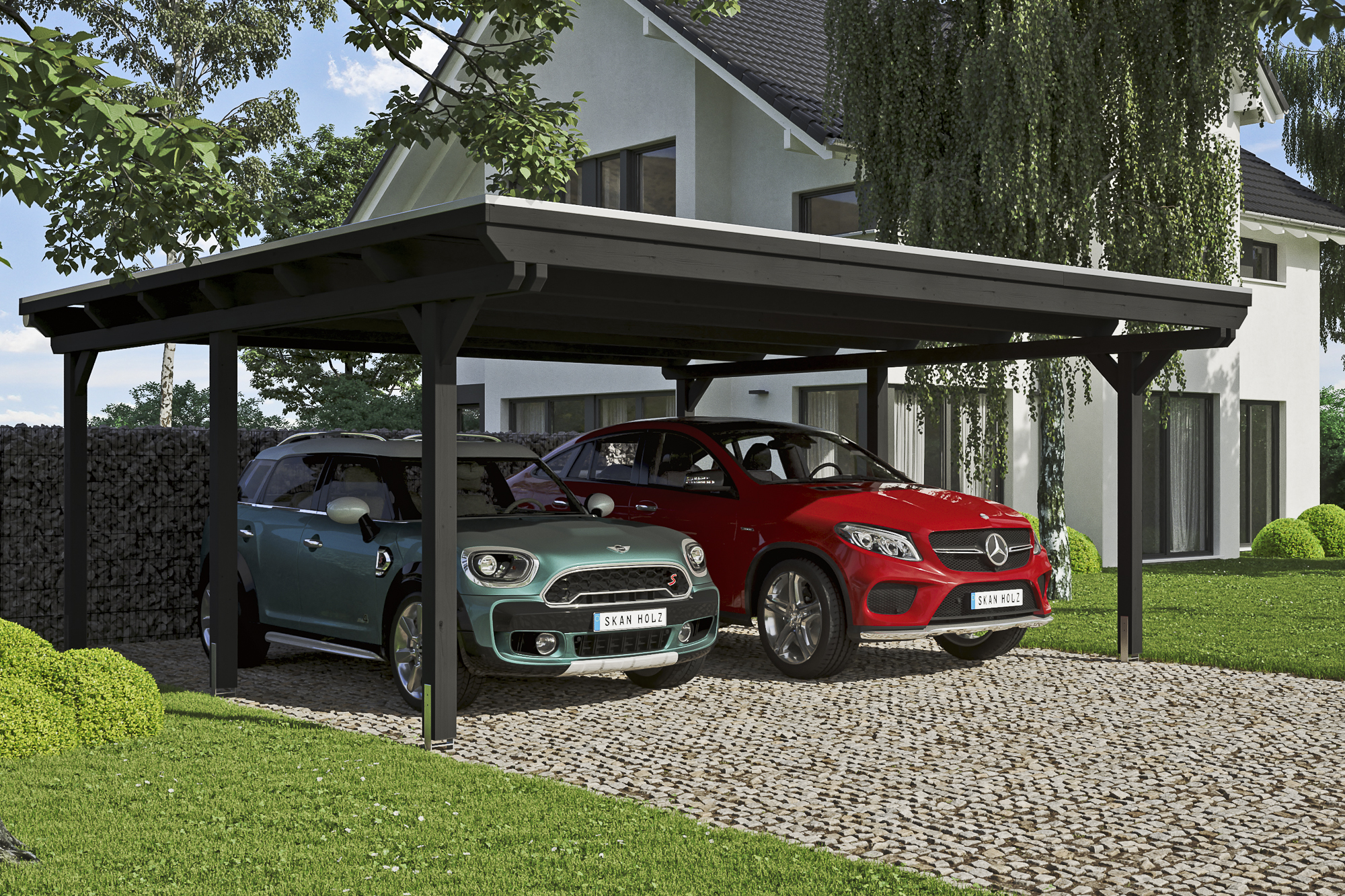 Ambientebild: Carport Emsland 613 x 604 cm, farblich behandelt in anthrazit