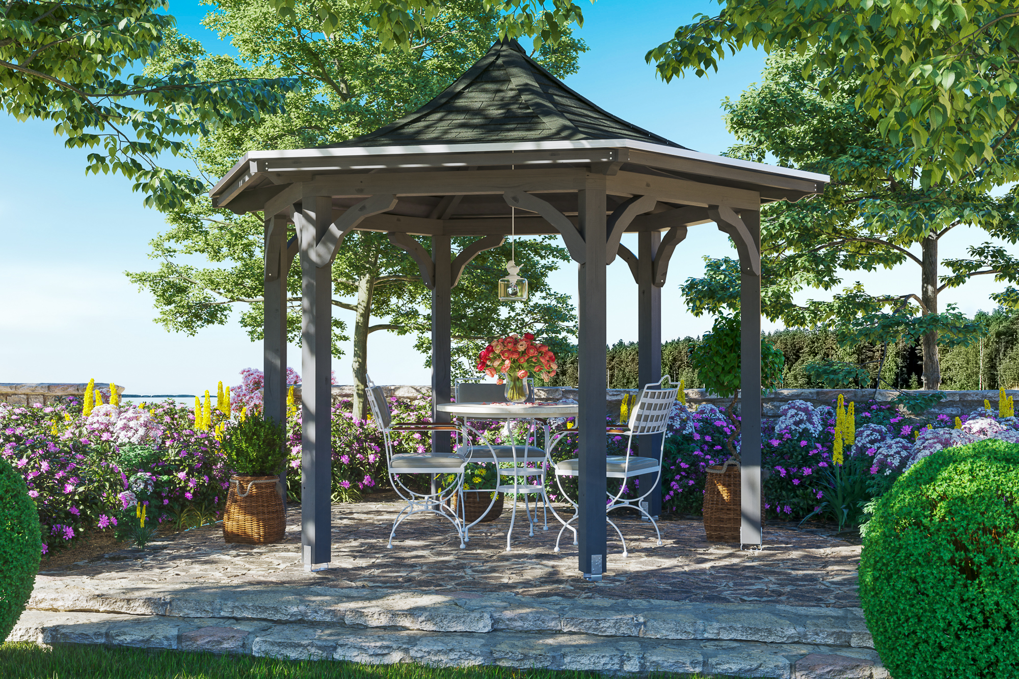 Ambientebild: Pavillon Versailles, farblich behandelt in schiefergrau