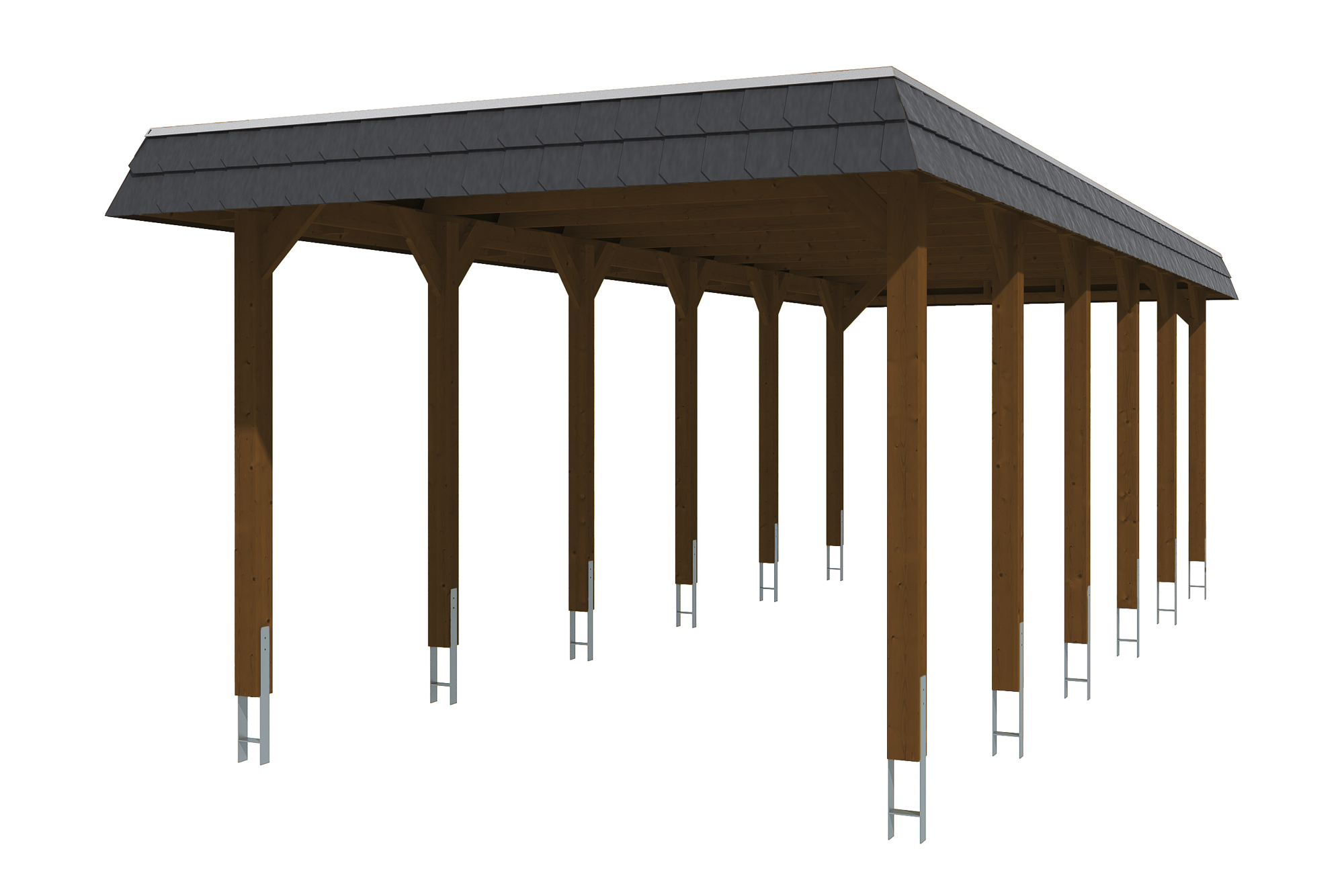 Produktbild: Carport Spreewald 345 x 893 cm mit schwarzer Blende, farblich behandelt in nussbaum
