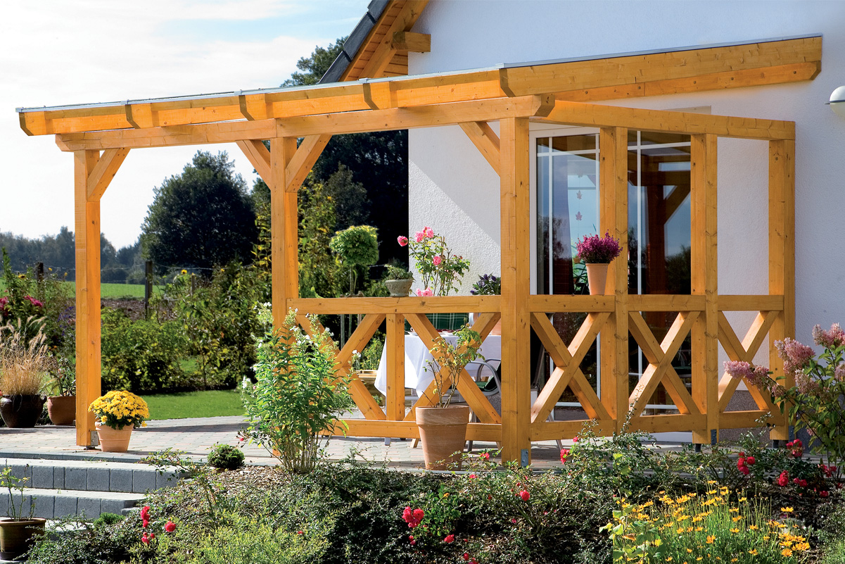 Seitenwand Andreaskreuz (FS) 293 x 210 cm, Fichte, eiche hell