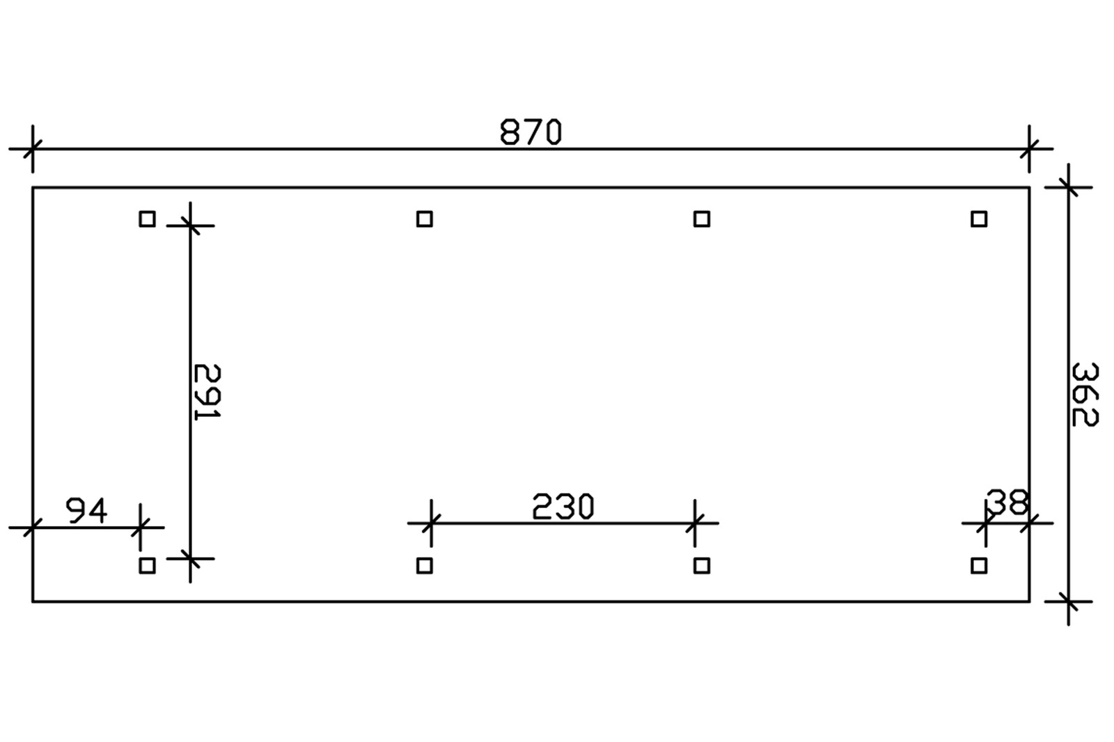 Carport WENDLAND 362x870cm, planches de toit et EPDM, bandeau noir, bois lamellé-collé, non traité