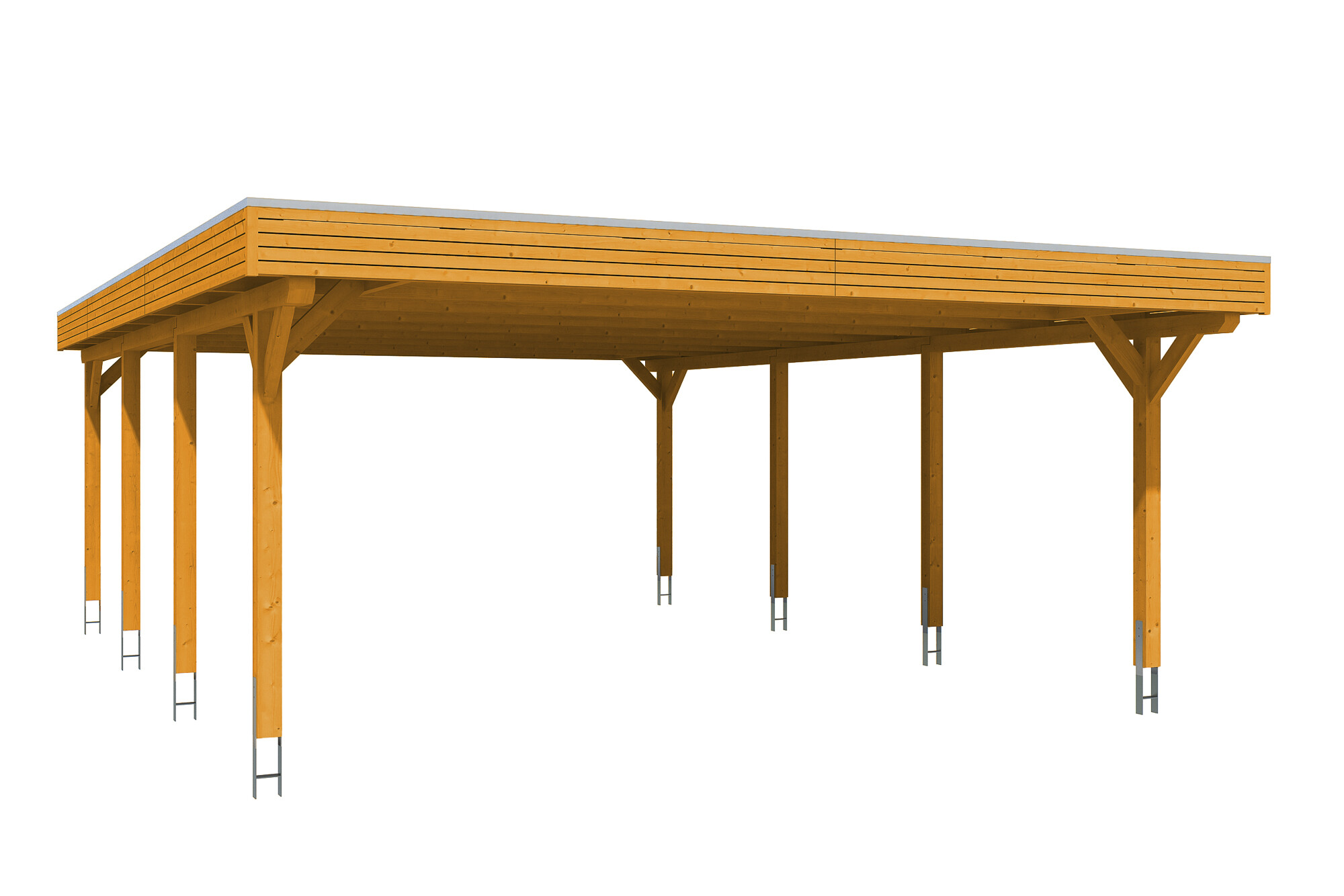 Carport SPESSART 611x846cm, bois lamellé-collé, traitement coloré chêne clair