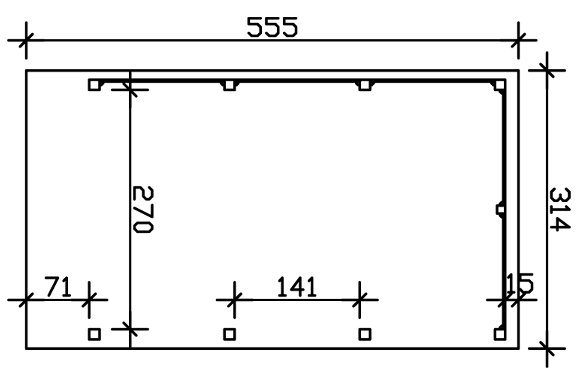 Grafik (Grundriss): Carport Friesland 314 x 555 cm mit Seiten und Rückwand