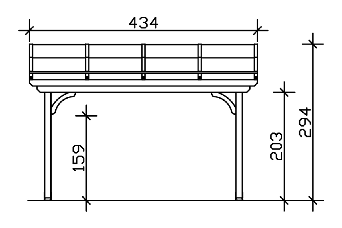 Grafik (Vorderansicht): Terrassenüberdachung Verona 434x239 cm