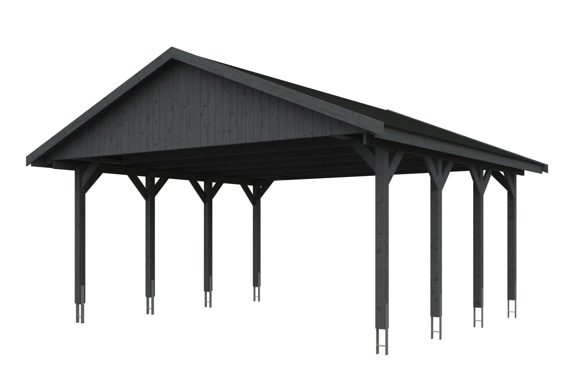 Produktbild: Carport Wallgau 620 x 600 cm, mit schwarzen Dachschindeln, farblich behandelt in schiefergrau