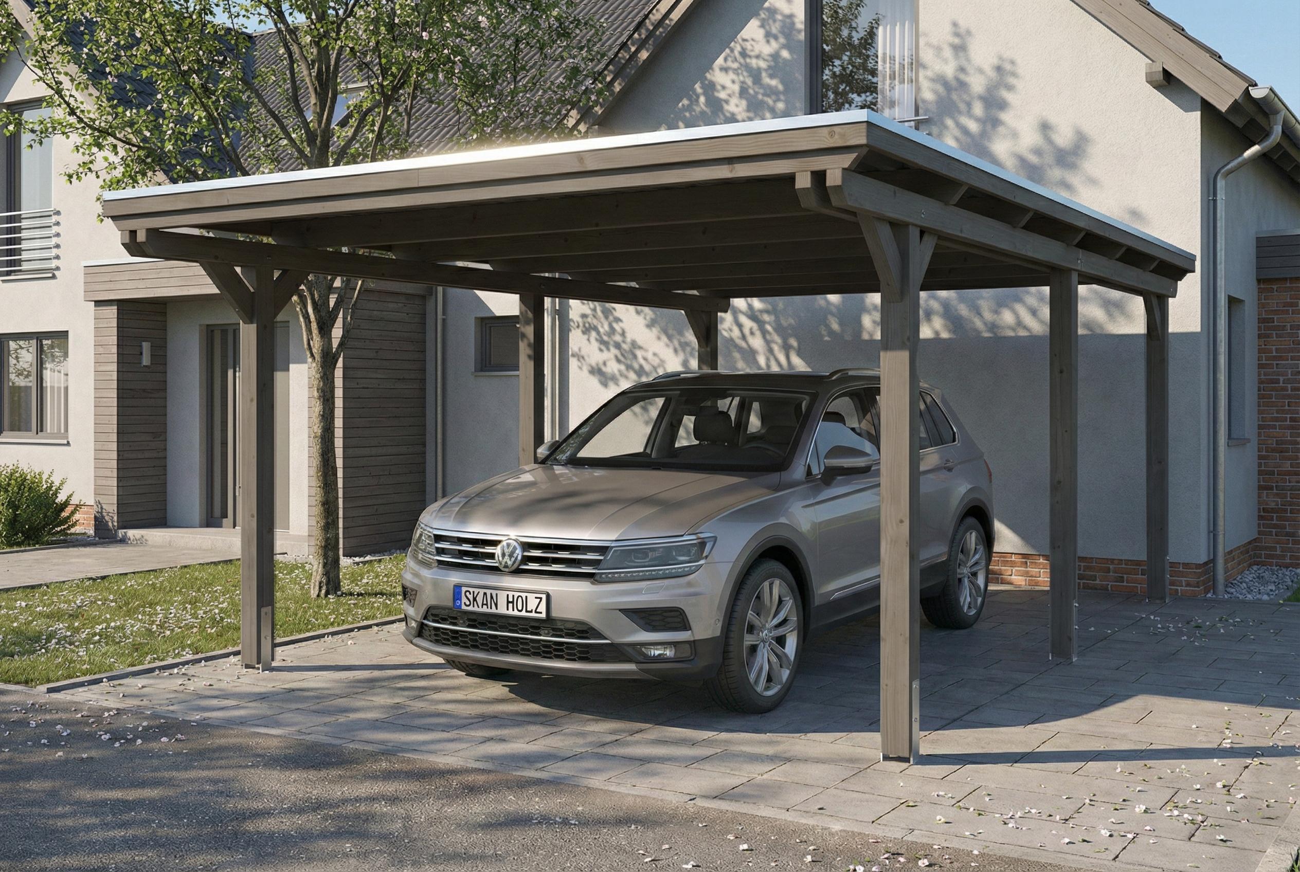 Carport Emsland 402 x 604 cm, stalen dakplaten met anticondensvlies, leigrijs