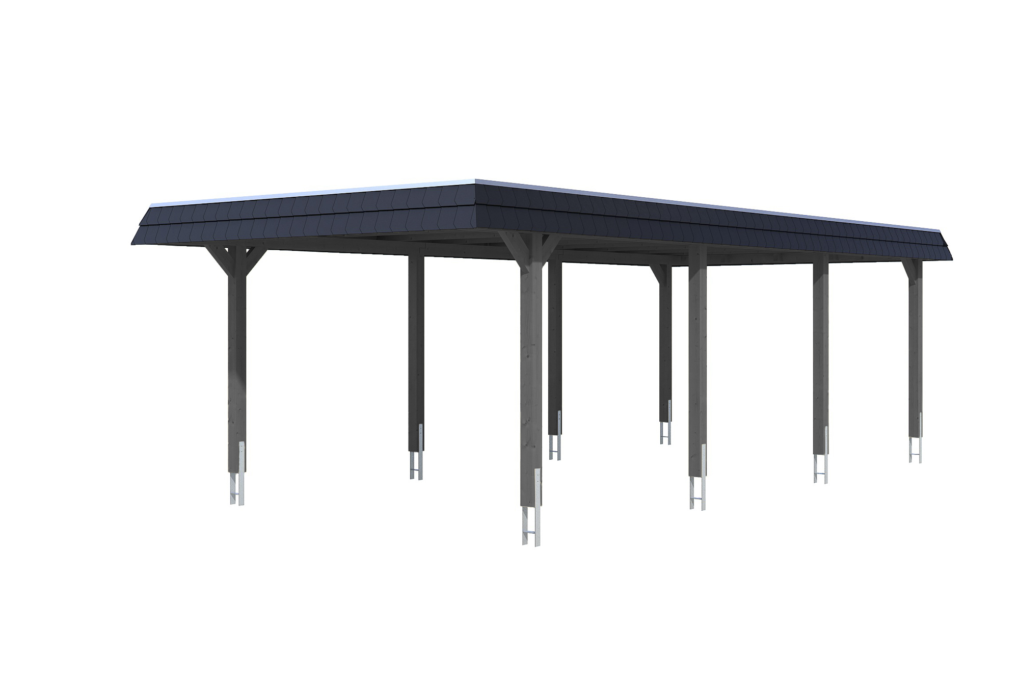 Carport Wendland 409 x 870 cm with aluminium roof, black fascia, colour pre-treated slate-grey