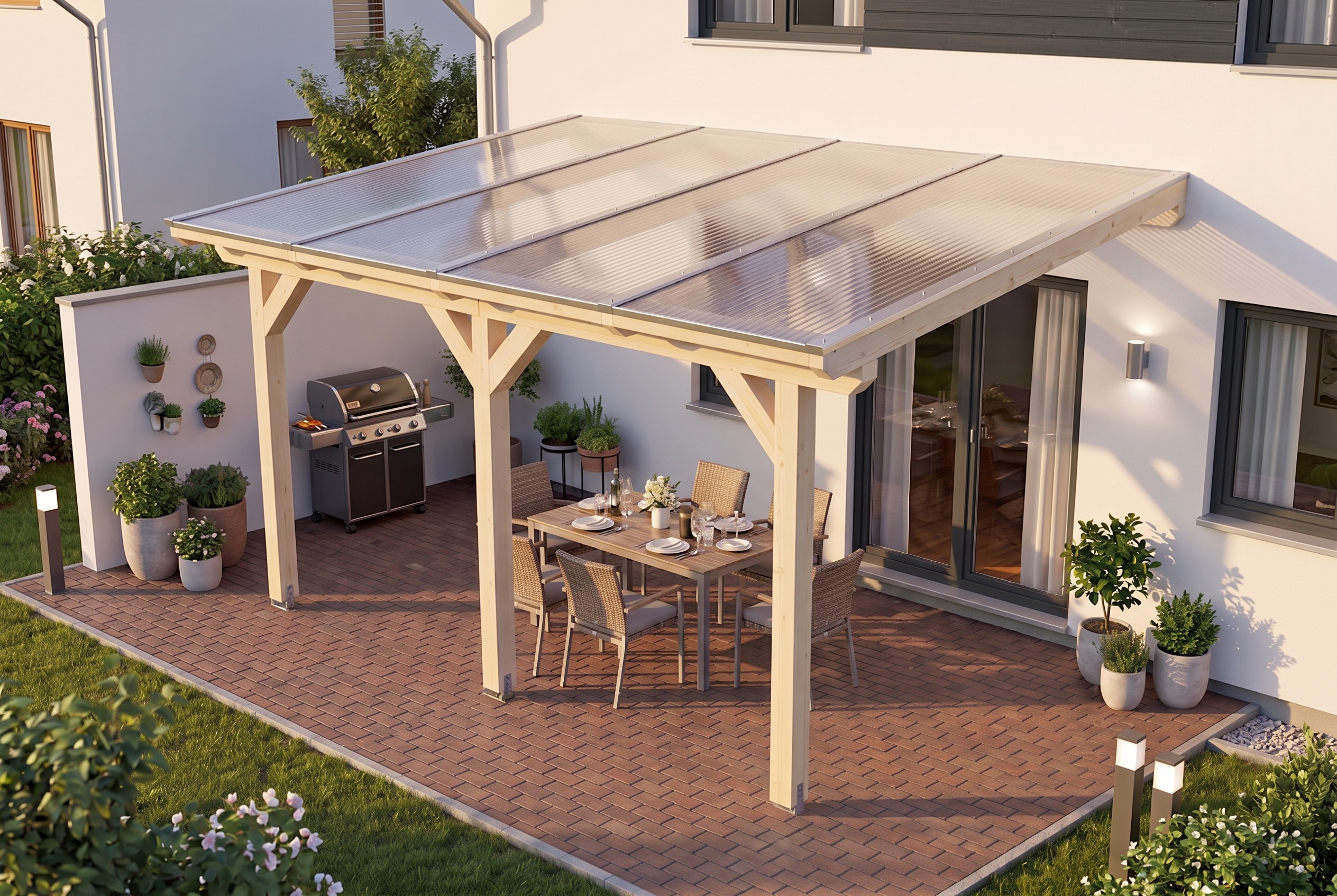 Pergola adossée ANDRIA 434x300cm, bois lamellé-collé, non traité