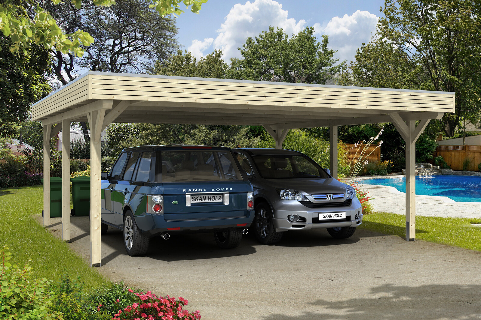 Carport SPESSART 611x604cm, bois lamellé-collé, non traité