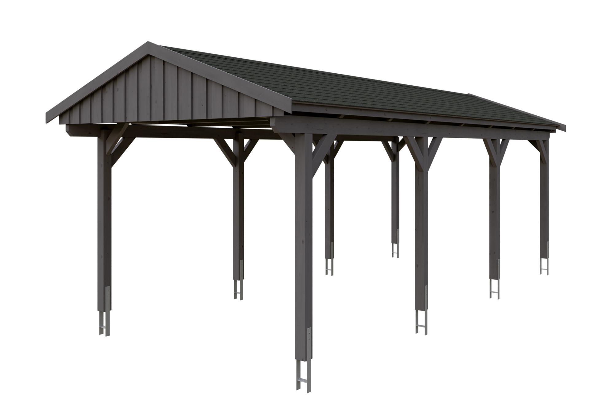 Produktbild: Carport Fichtelberg 317 x 808 cm, farblich behandelt in schiefergrau, mit schwarzen Dachschindeln