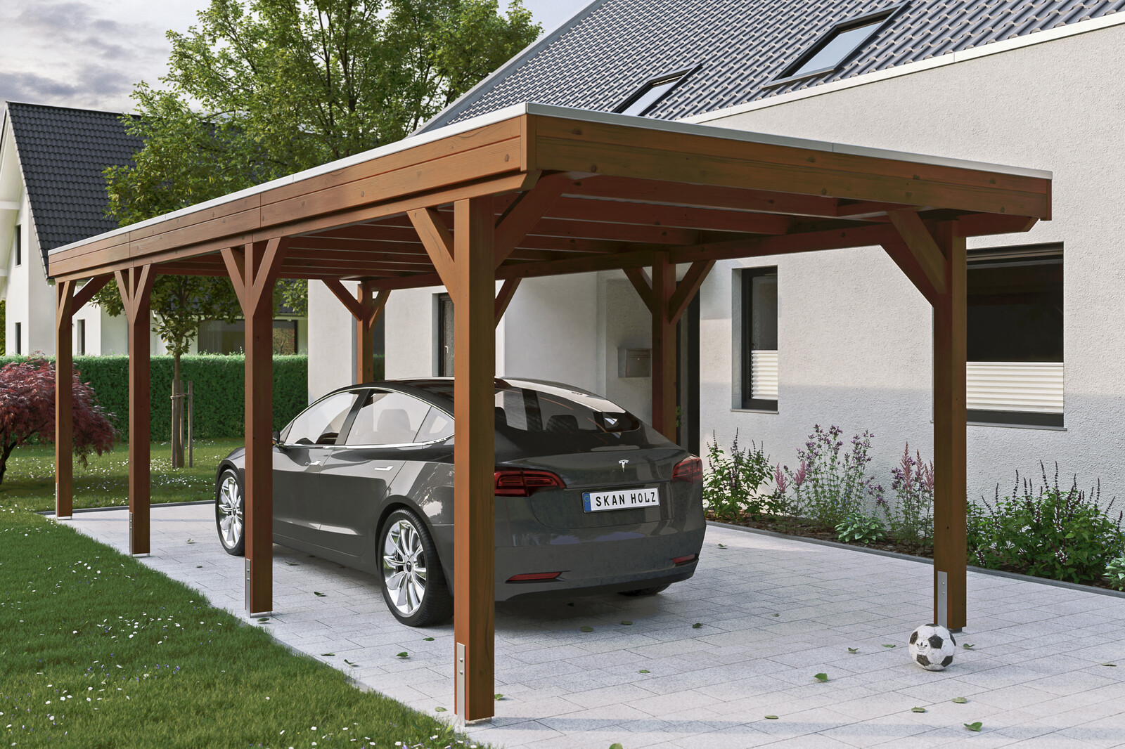 Carport Grunewald 321 x 796 cm mit EPDM-Dach, nussbaum