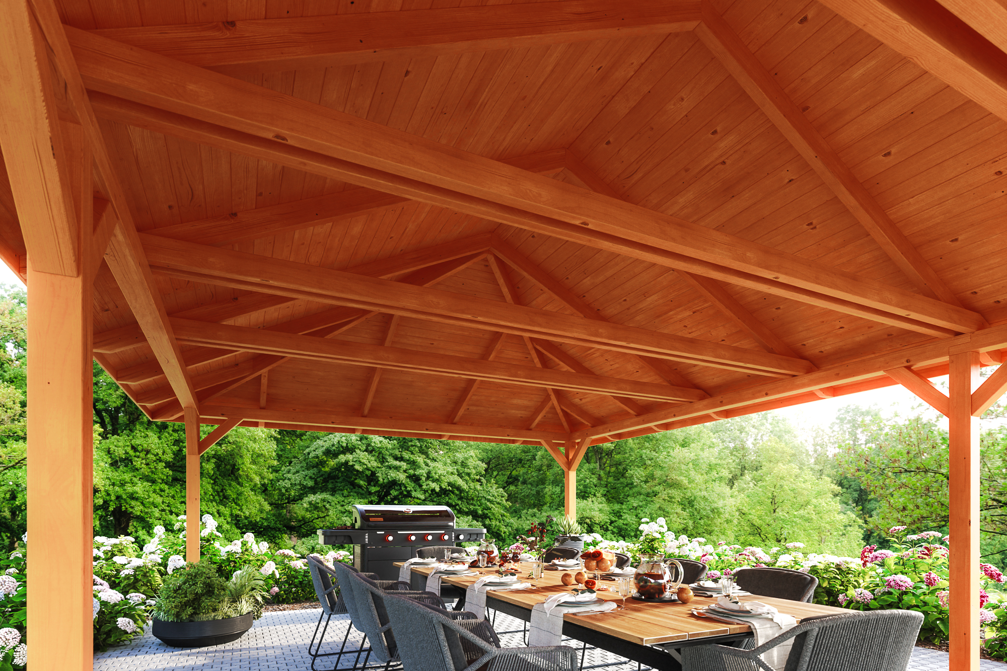 Detailbild: Innenansicht Pavillon Orleans 1, farblich behandelt in eiche hell