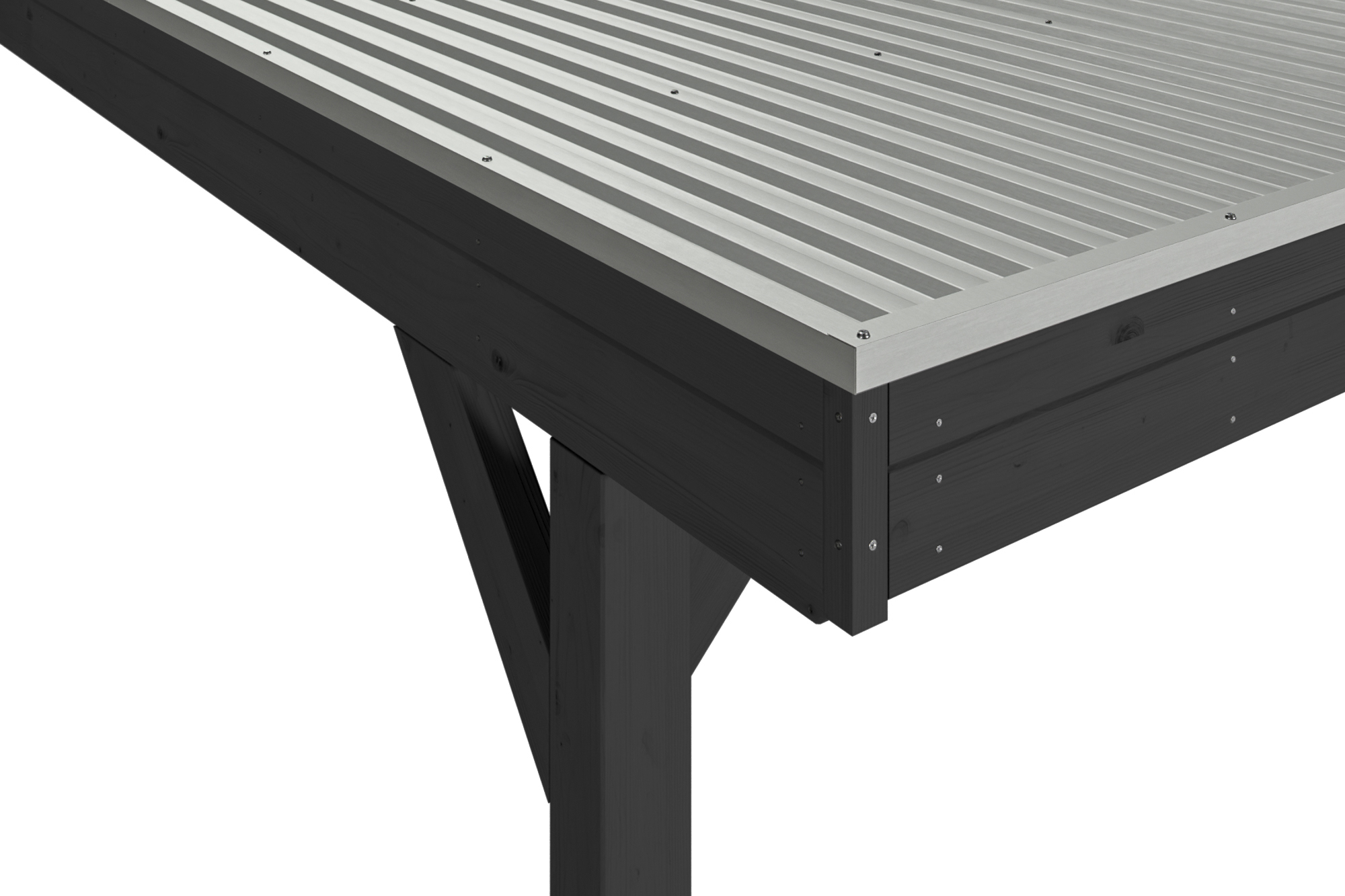 Detailbild: Aluminiumdachplatten und Dachblende beim Einzelcarport Grunewald, farblich behandelt in anthrazit