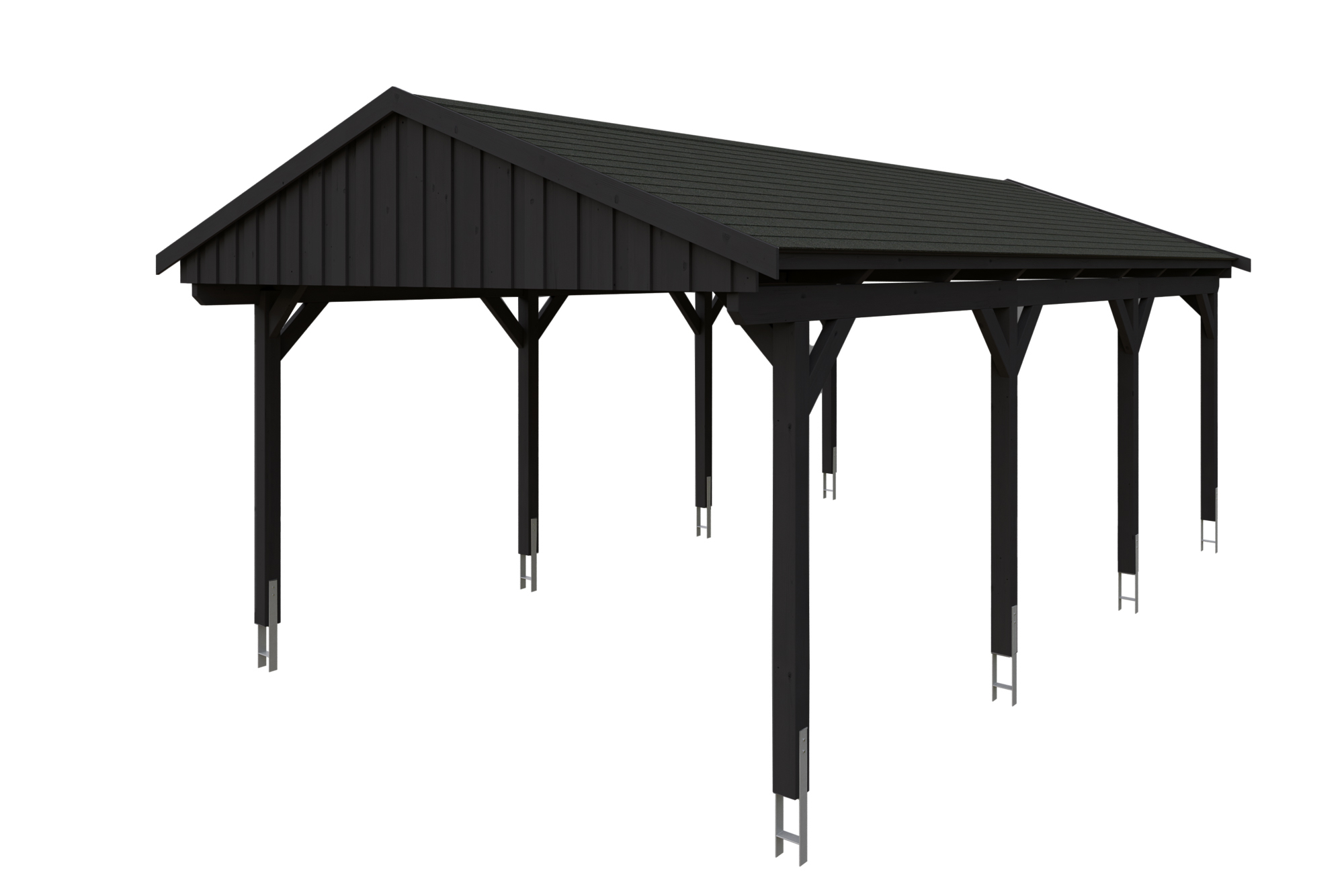 Produktbild: Carport Fichtelberg 423 x 808 cm, farblich behandelt in anthrazit, mit schwarzen Dachschindeln