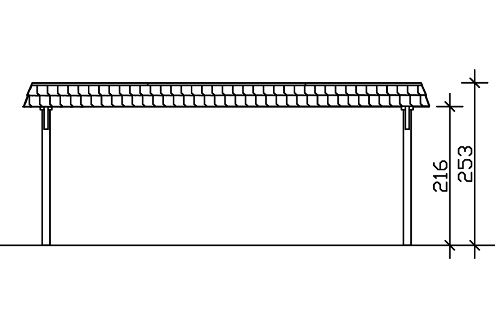 Grafik (Vorderansicht): Carport Wendland 630 cm Breite