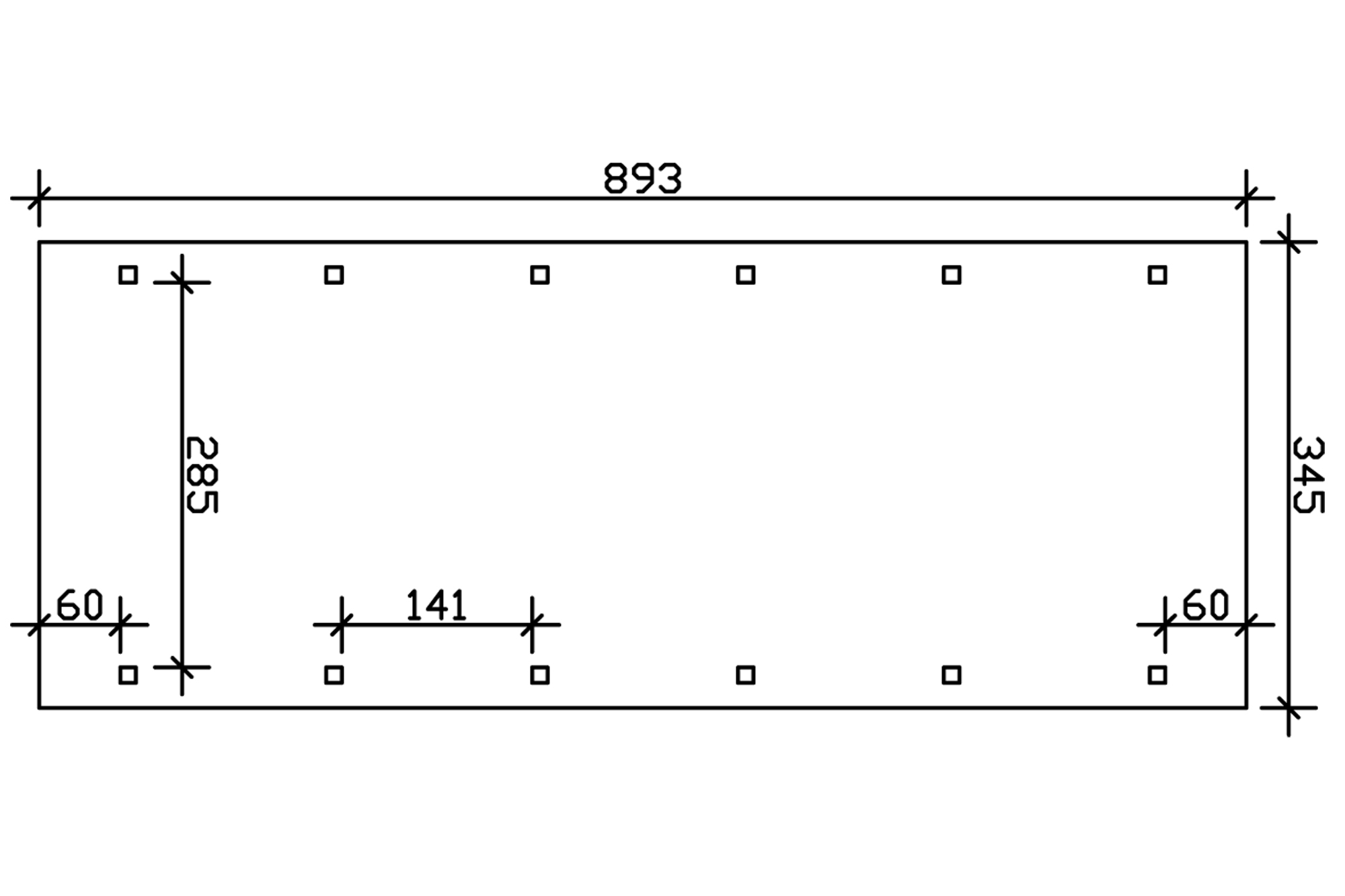 Grafik (Grundriss): Carport Spreewald 345 x 893 cm