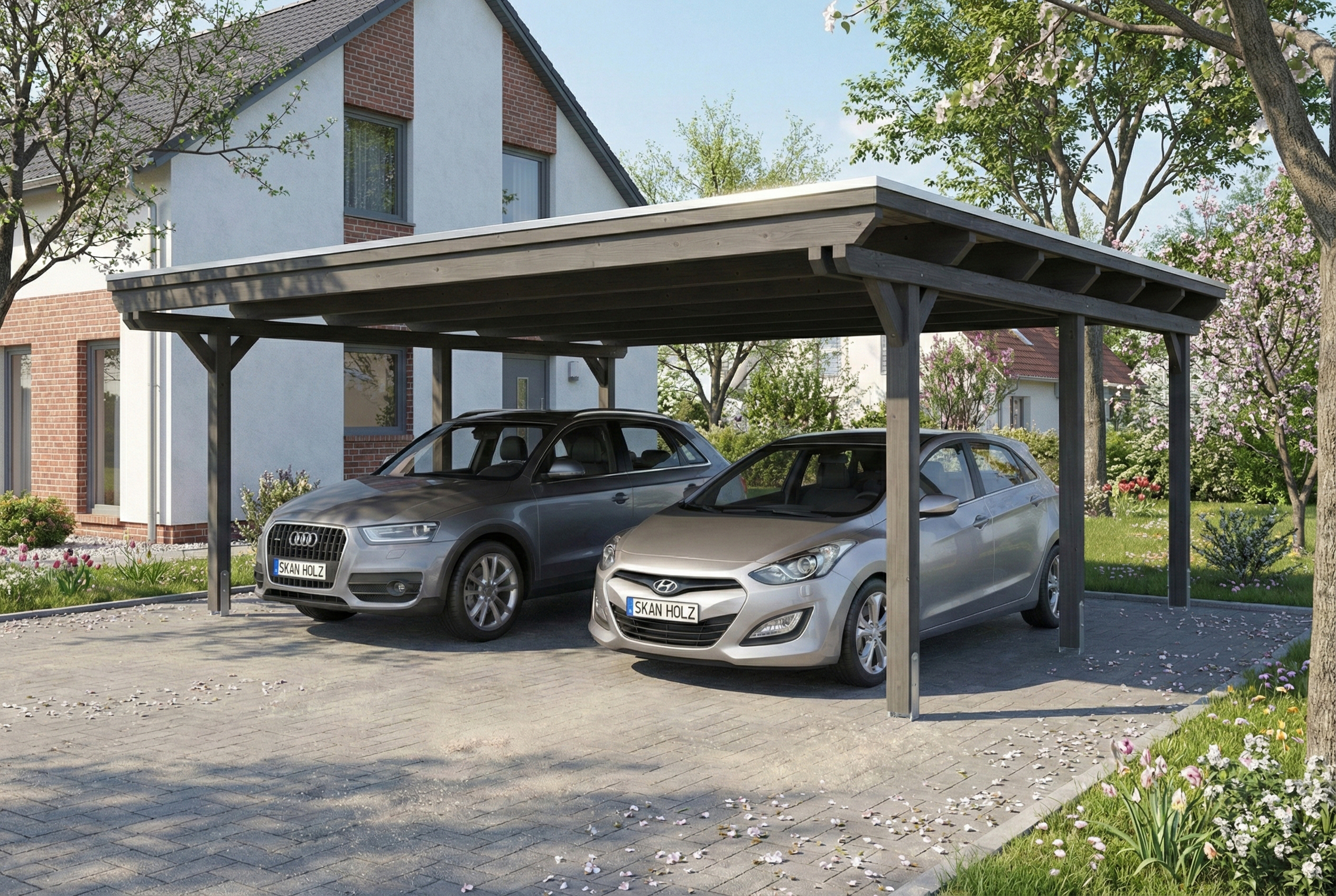 Carport Emsland 609 x 604 cm met EPDM dak, leigrijs