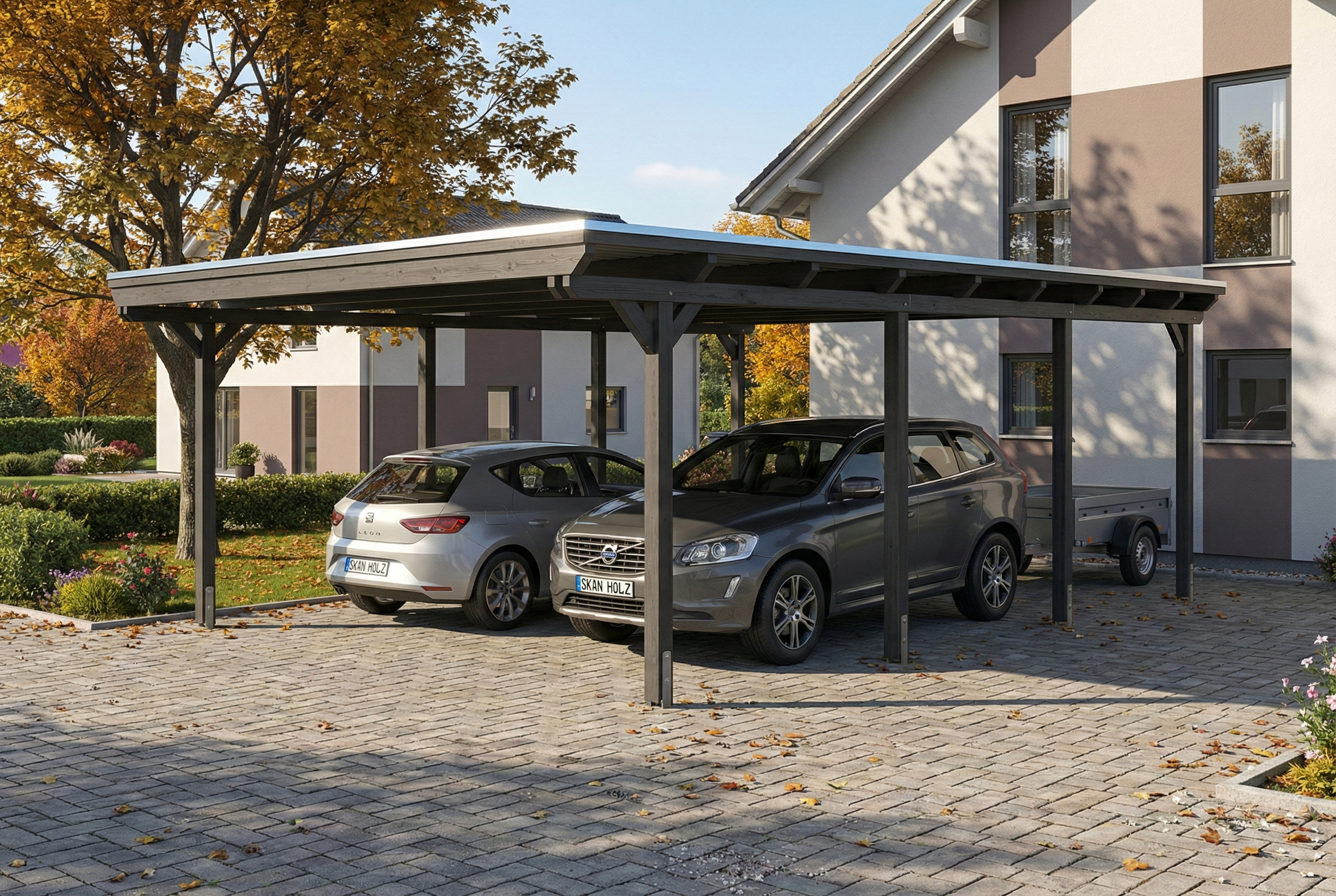 Carport Emsland 609 x 846 cm, Stahl-Dachplatten mit Antikondensvlies, anthrazit