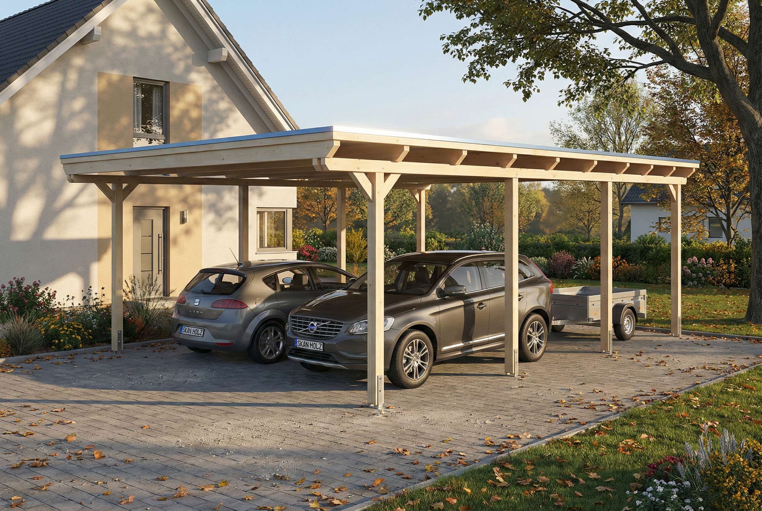 Carport Emsland 609 x 846 cm, stalen dakplaten met anticondensvlies, naturel