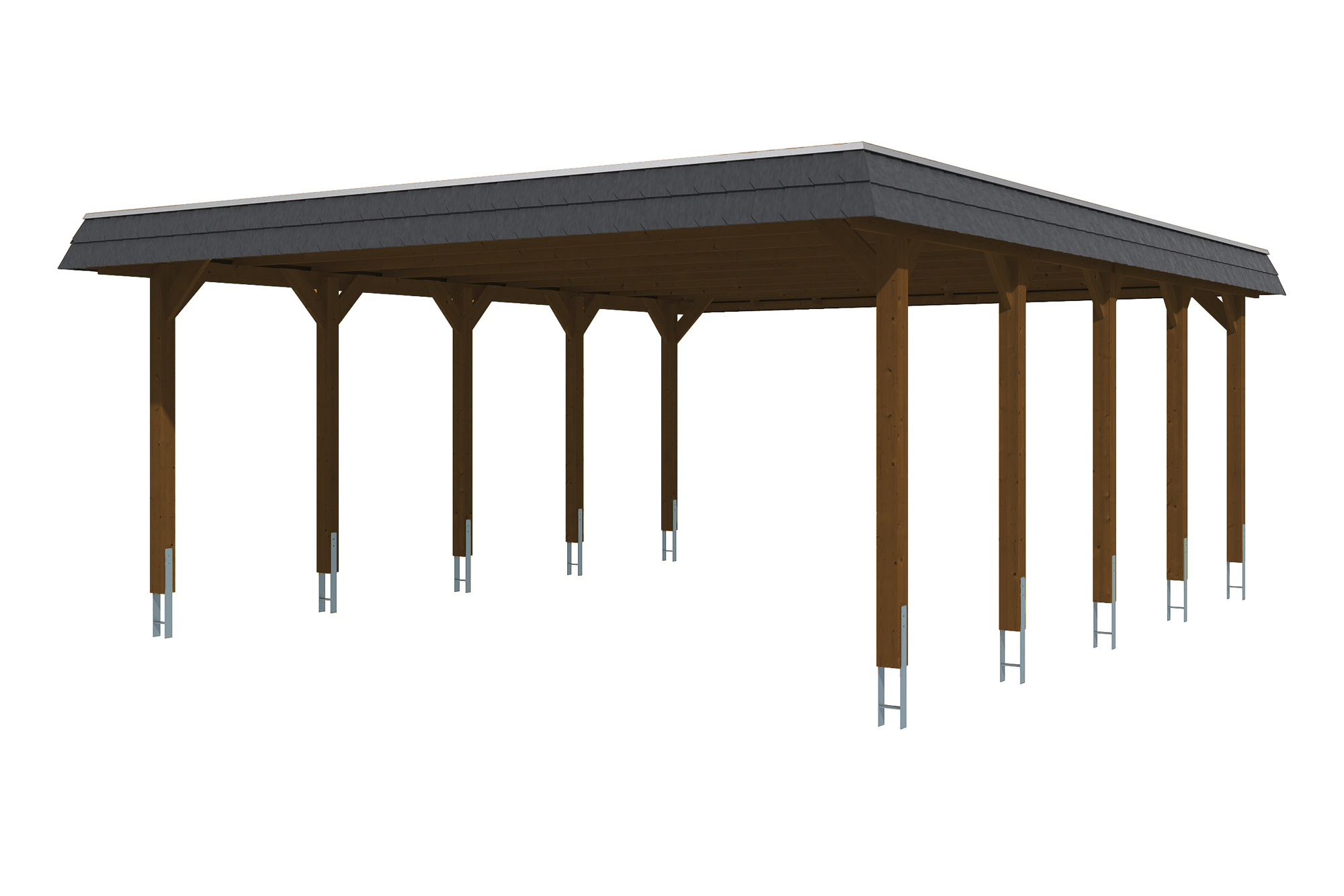Produktbild: Carport Spreewald 585 x 741 cm mit schwarzer Blende, farblich behandelt in nussbaum