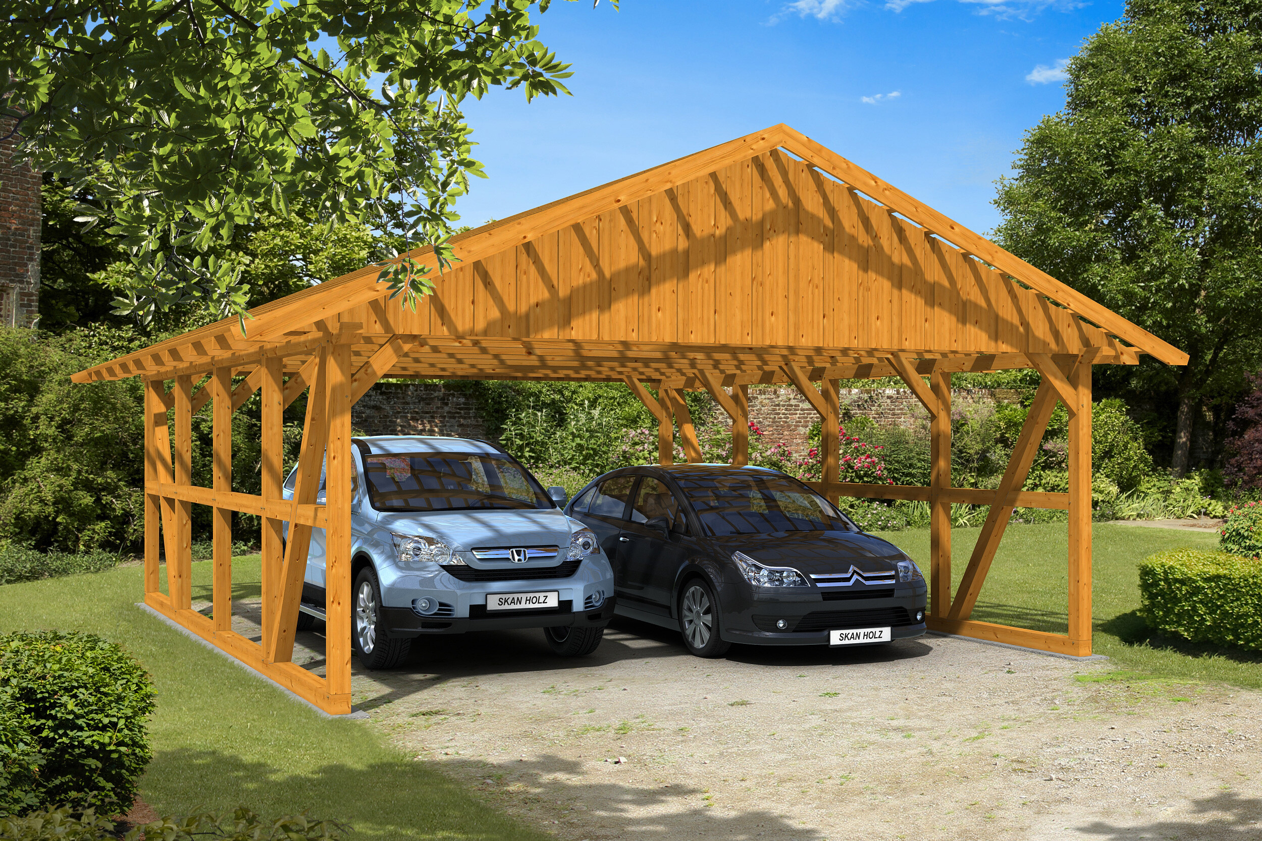 Carport Schwarzwald 684 x 772 cm, eiche hell, mit Dachlattung