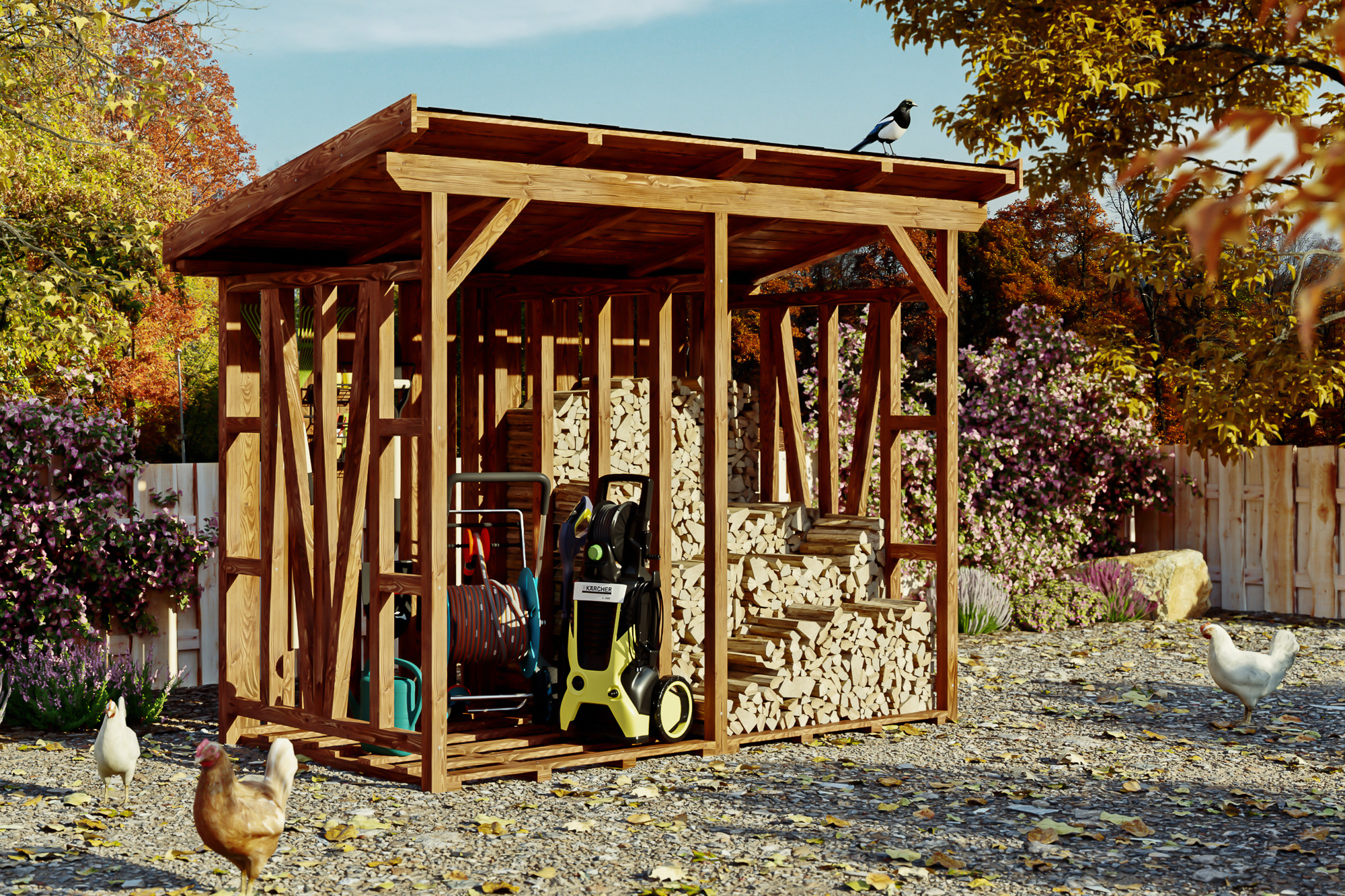 Abri bûches MAX 1, 300 x 160 cm, traitement coloré noyer