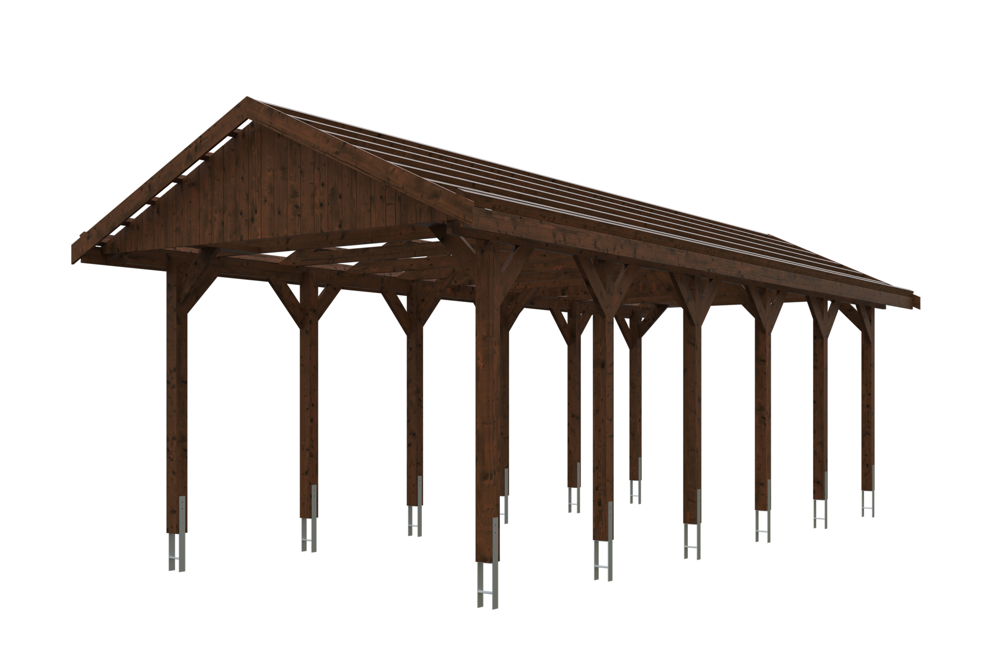 Produktbild: Carport Wallgau 380 x 900 cm, mit Dachlatten, farblich behandelt in nussbaum