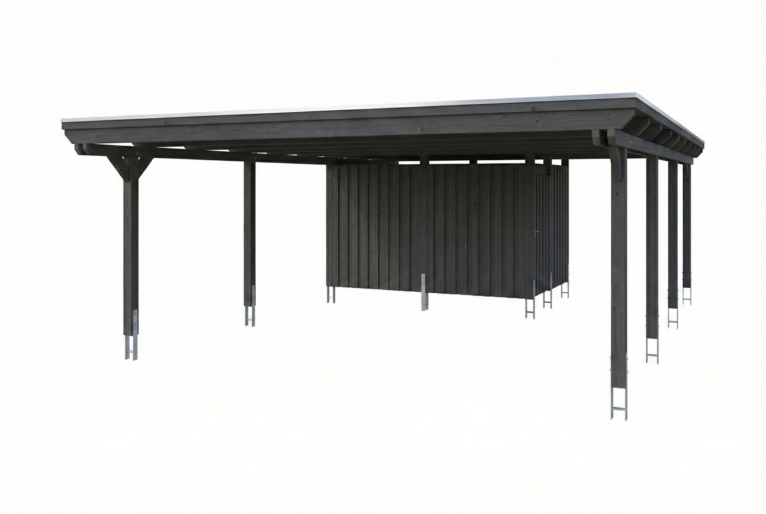 Carport Emsland 609 x 846 cm, Stahl-Dachplatten mit Antikondensvlies, mit Abstellraum, schiefergrau