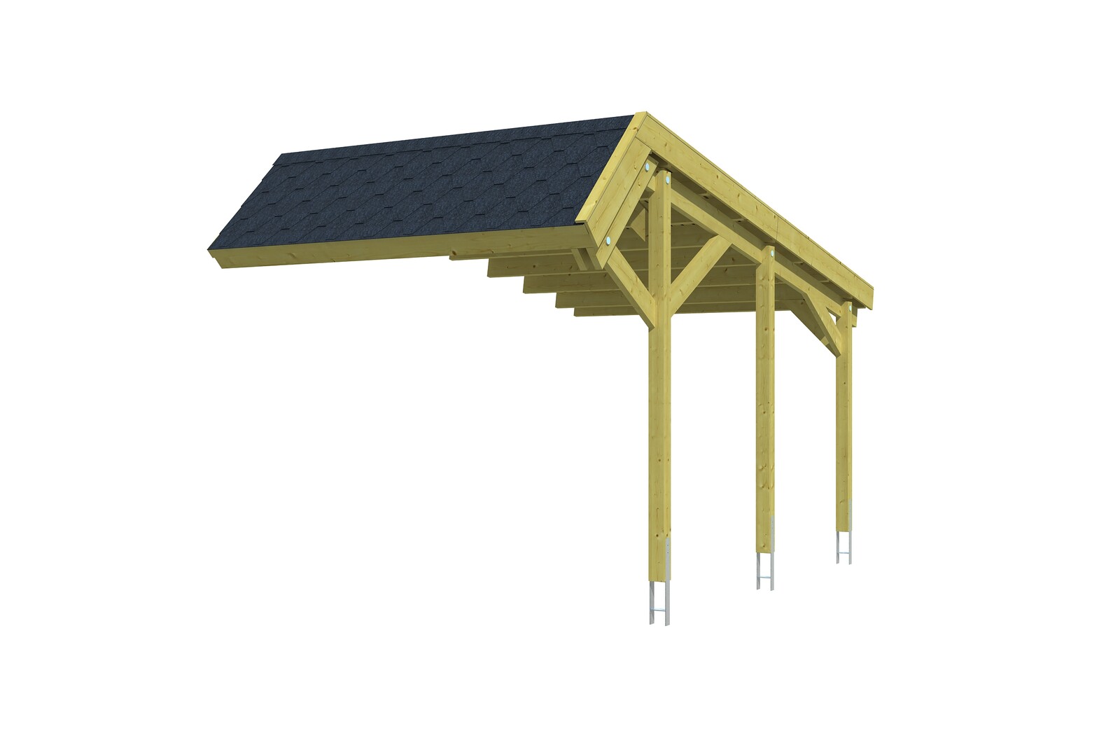 Extension pour Carport HARZ 303x560cm, avec bardeaux noirs, bois résineux imprégné vert