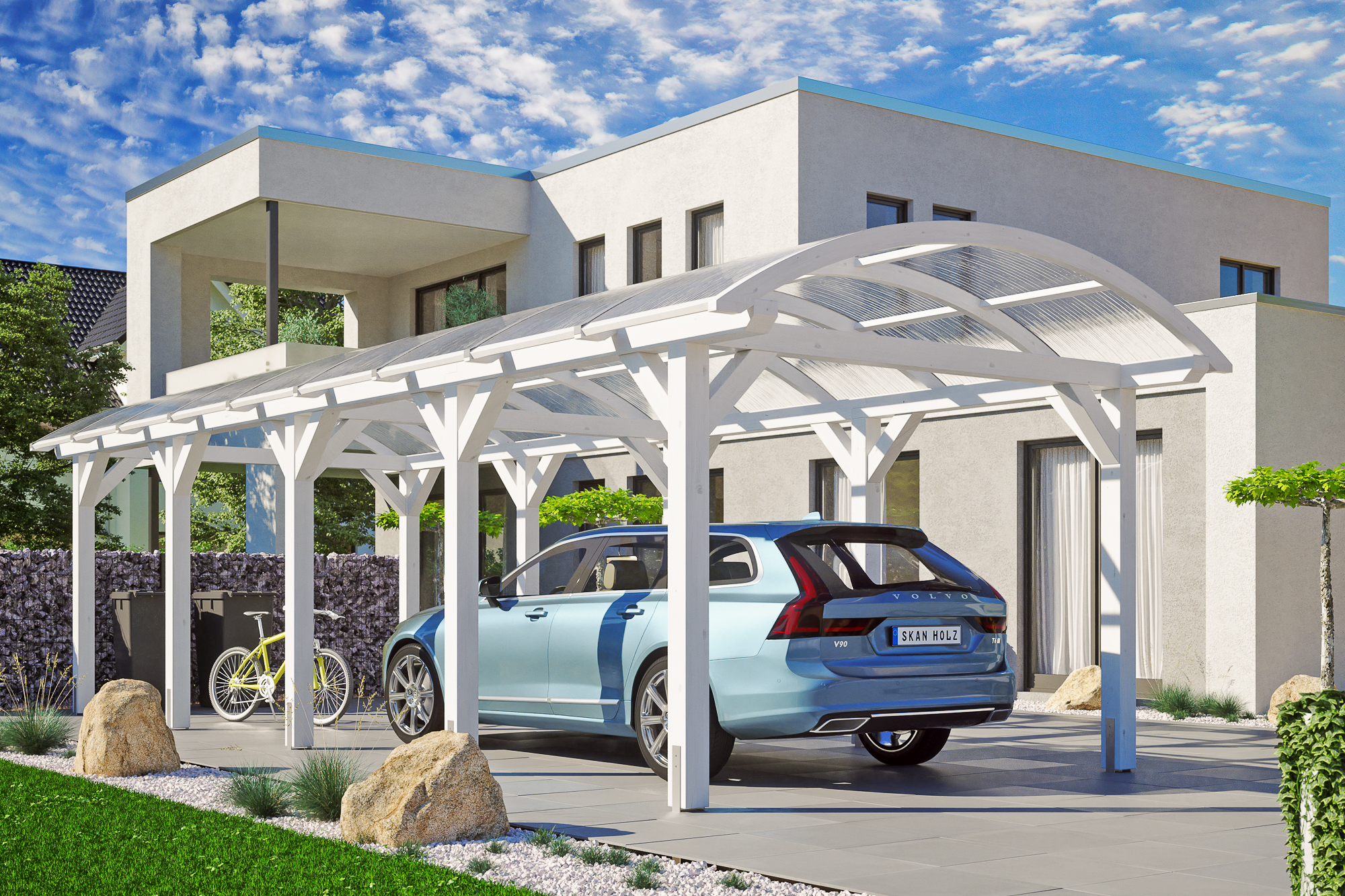 Ambientebild: Carport Franken 376 x 969 cm, farblich behandelt in weiß