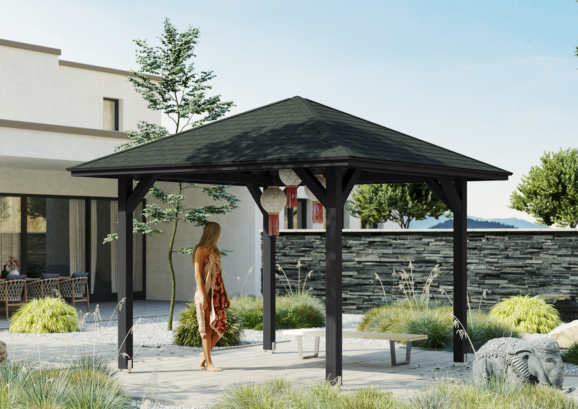 Gazebo Cannes 1, glulam, pre-treated anthracite