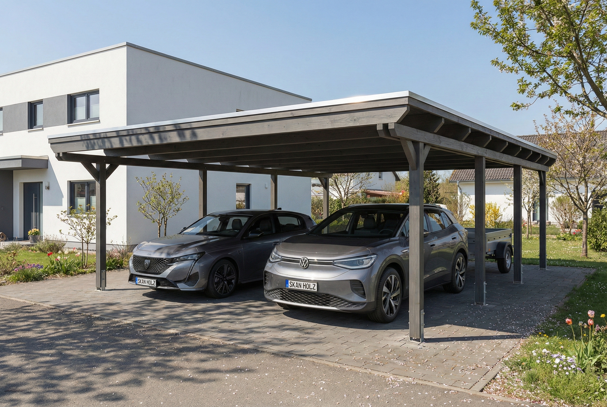 Carport Emsland 609 x 846 cm, stalen dakplaten met anticondensvlies, leigrijs