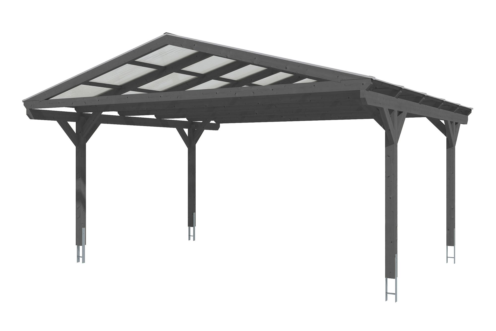 Carport Westerwald 570 x 541 cm, gelakt in leigrijs, met polycarbonaatplaten