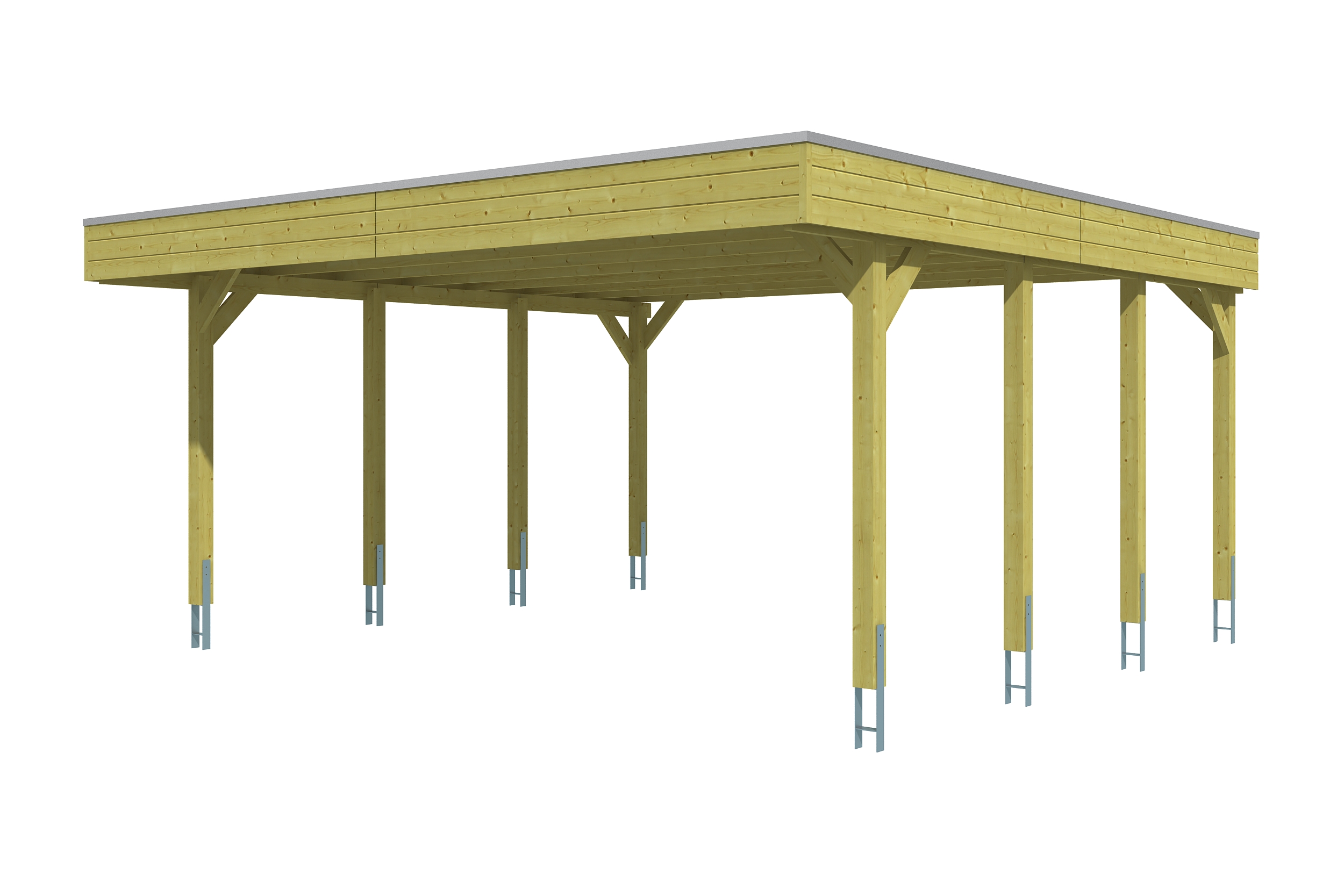 Carport Friesland 557 x 555 cm, groen geïmpregneerd, met dakbetimmering en EPDM-folie