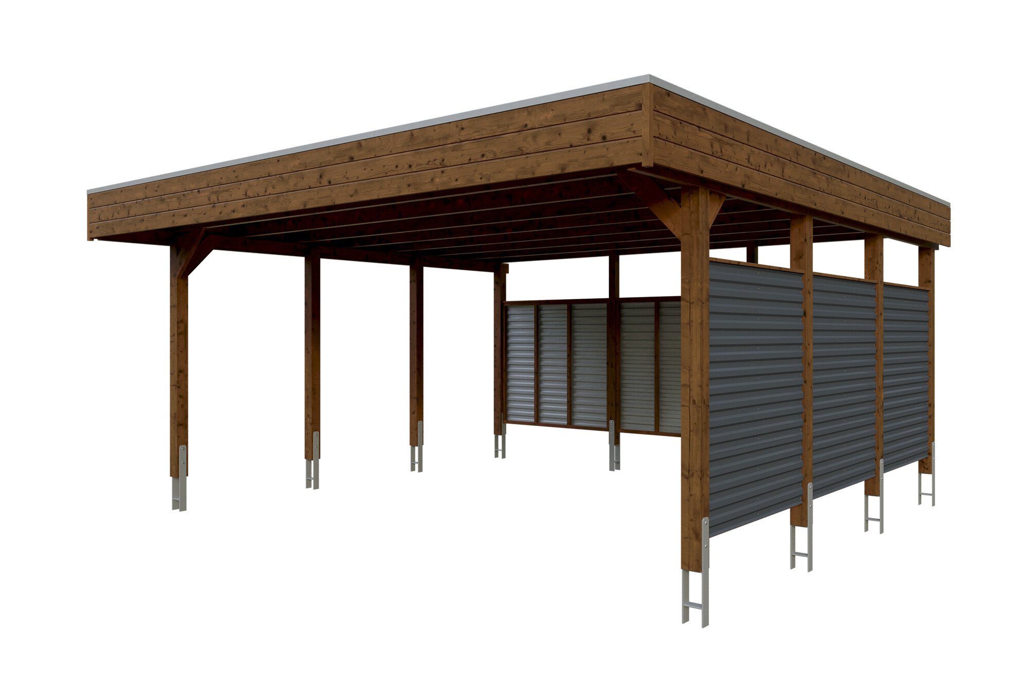 Carport Friesland Hybrid Set 13, 557x555cm with back and side walls, colour pre-treated walnut