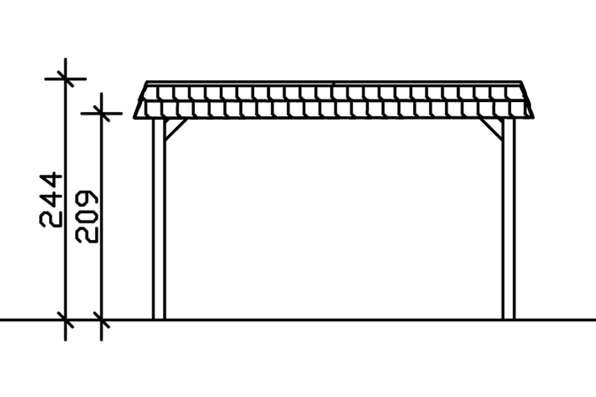 Carport SPREEWALD 396x893cm, toit en aluminium, bandeau rouge, bois résineux imprégné, traitement coloré noyer