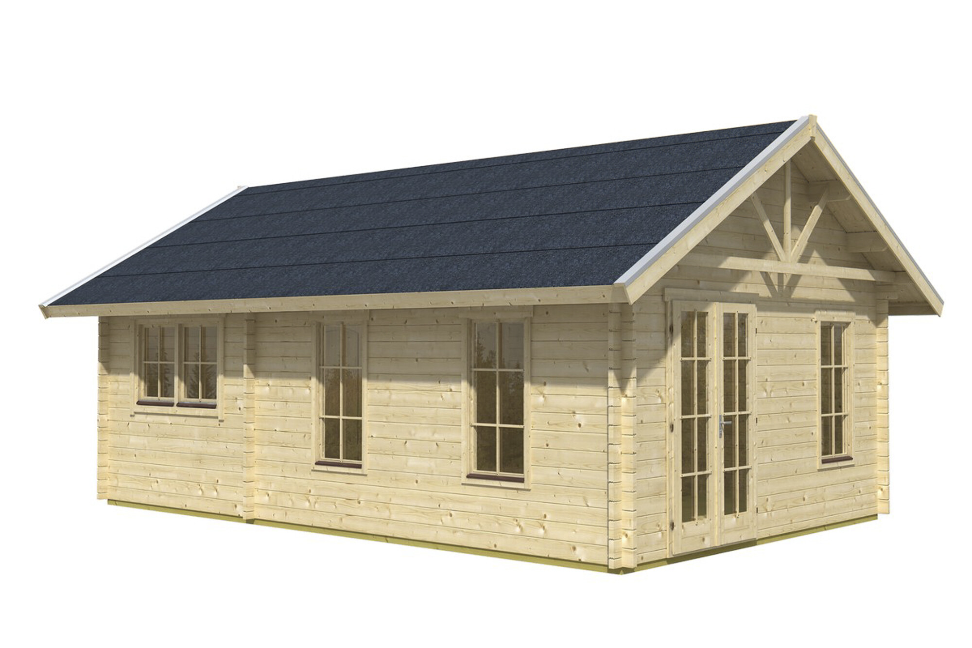 Log cabin Bern 4, 420 x 660 cm with 2. layers of roof boards, untreated