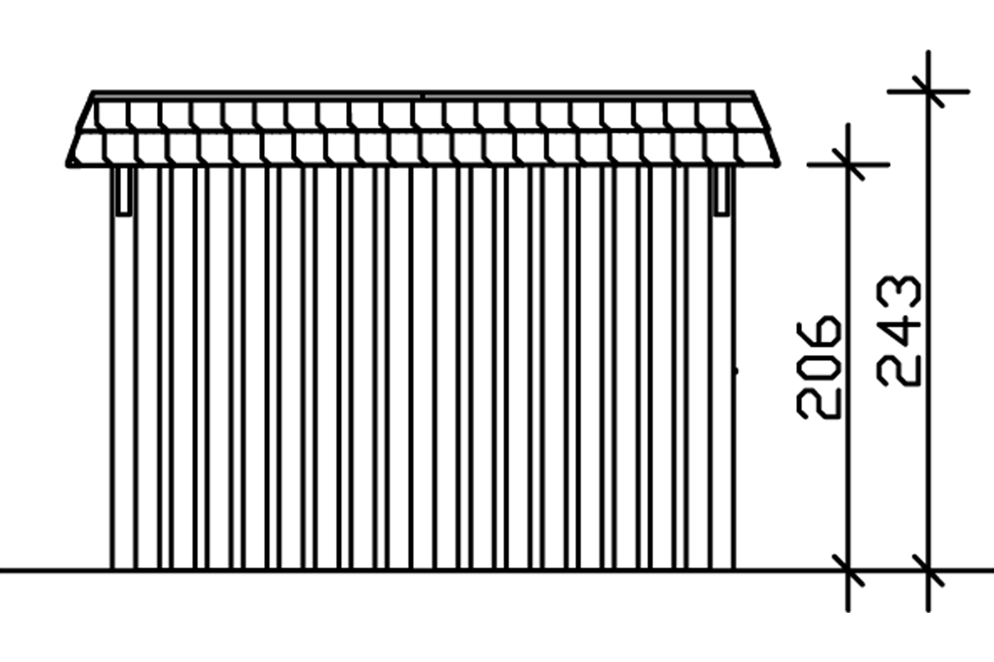 Grafik (Vorderansicht): Carport Wendland 362 Breite mit Abstellraum
