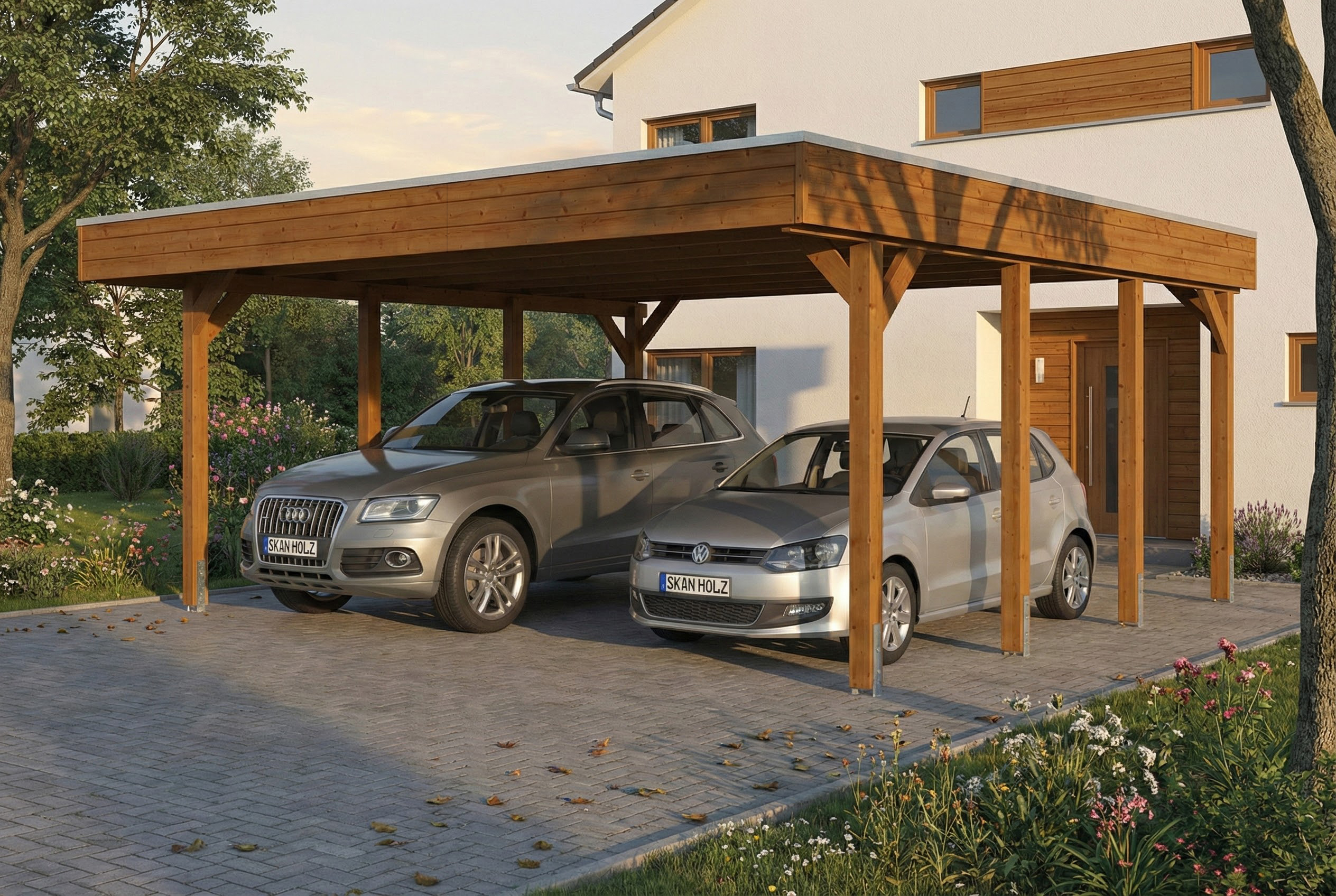 Carport Friesland 546 x 555 cm, met dakplaten, walnoot