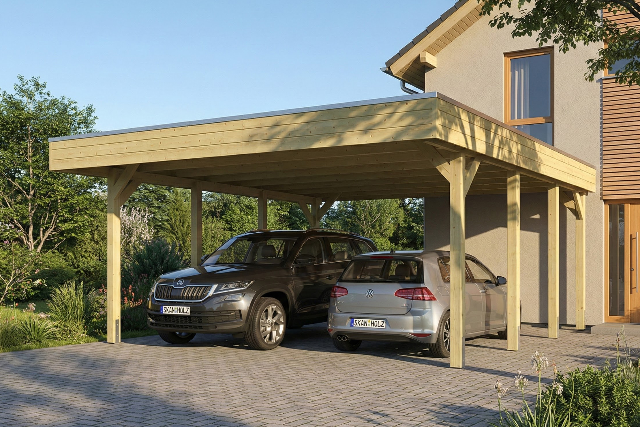 Friesland carport 546 x 555 cm, with steel roof panels, green impregnated