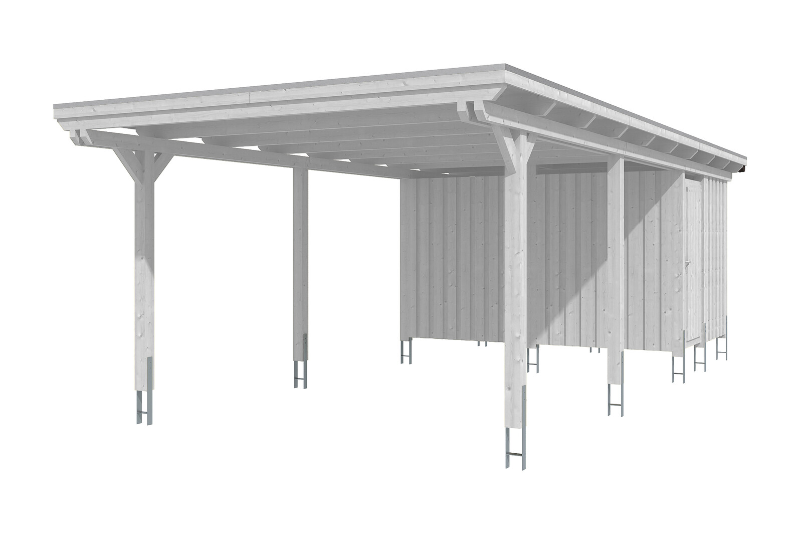 Carport Emsland 404 x 846 cm mit Aluminiumdach, mit Abstellraum, weiß