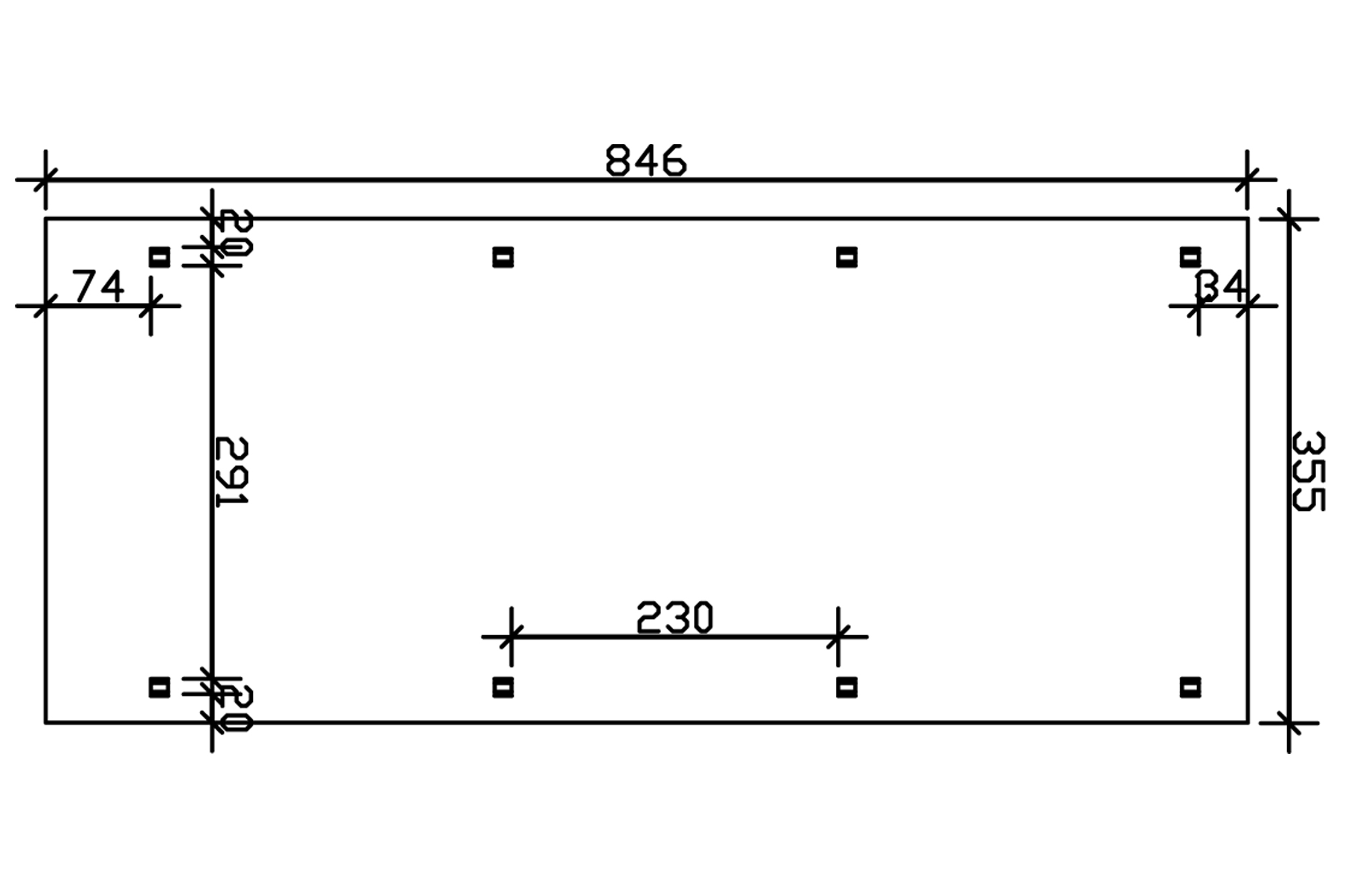 Grafik (Grundriss): Carport Spessart 355 x 846 cm